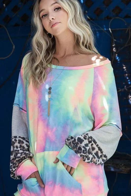 Bibi Tie Dye French Terry Sweatshirt - Charcoal Contrast Dye | Cozy Oversized Pullover for Women | Perfect for Casual Outfits, Loungewear & Fall Fashion