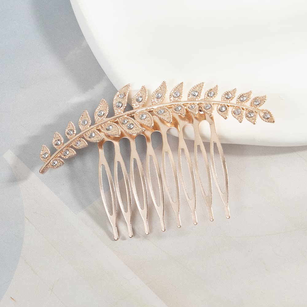 Elegant Wedding Hair Side Combs - Faux Pearl Crystal Flower Rhinestone Bridal Hair Clips for Bride and Bridesmaids - Perfect for Weddings, Proms, and Formal Events (Leaves Design)