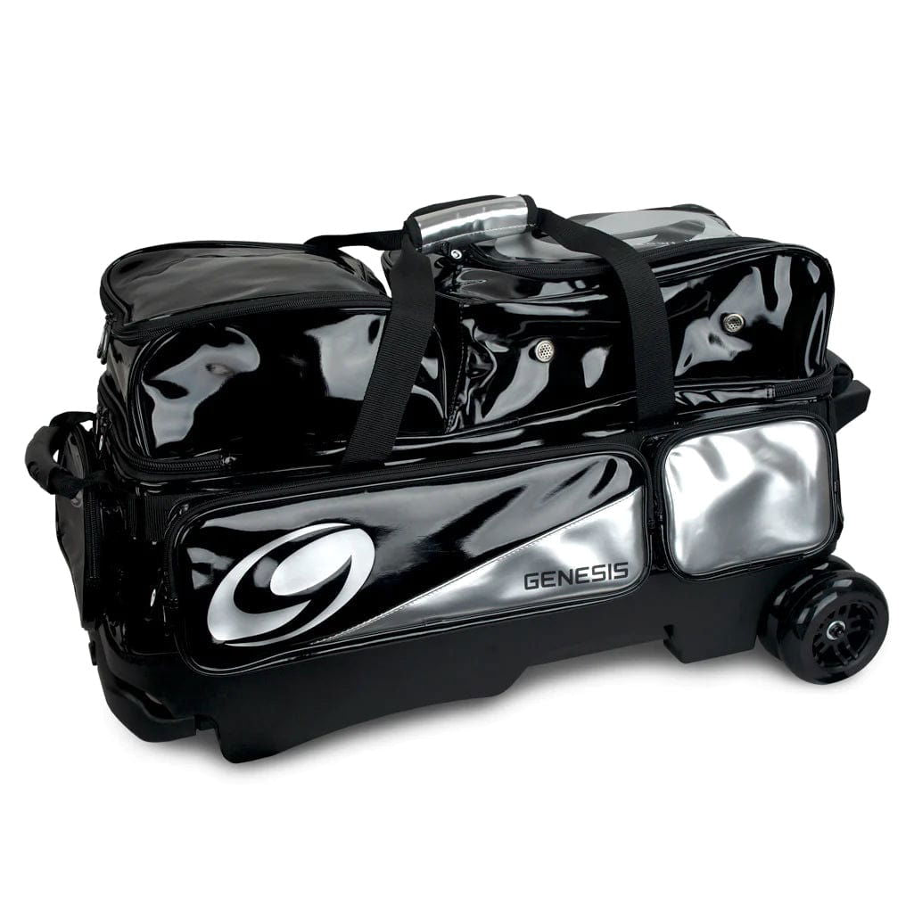 Genesis Dually 3 Ball Roller Bowling Bag - Black/Silver - Perfect for League Play, Tournaments & Practice Sessions