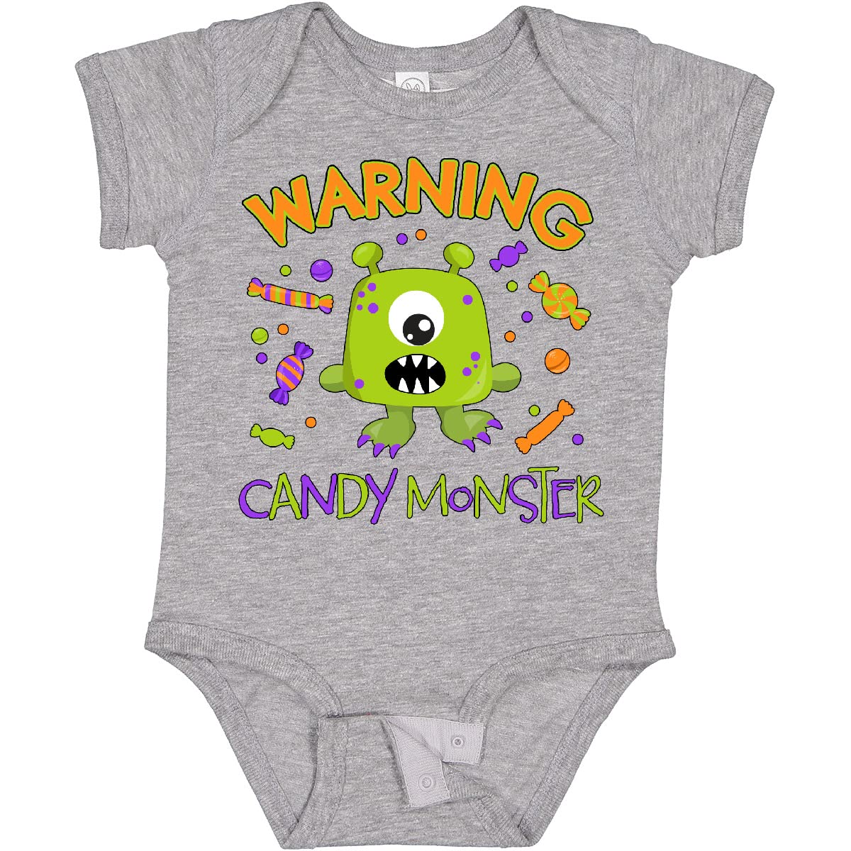 Inktastic Warning Candy Monster & Cute Green Monster Baby Bodysuit - Fun Halloween Costume & Playtime Outfit for Infants