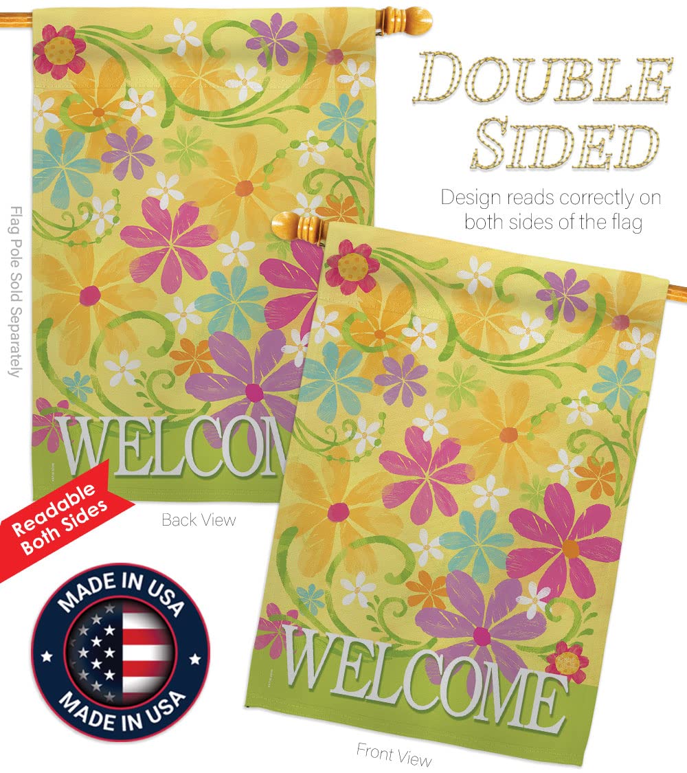 Welcome Daisy Garden Flag Set 28x40in w/Flagpole - Home Decor for Outdoor & Indoor