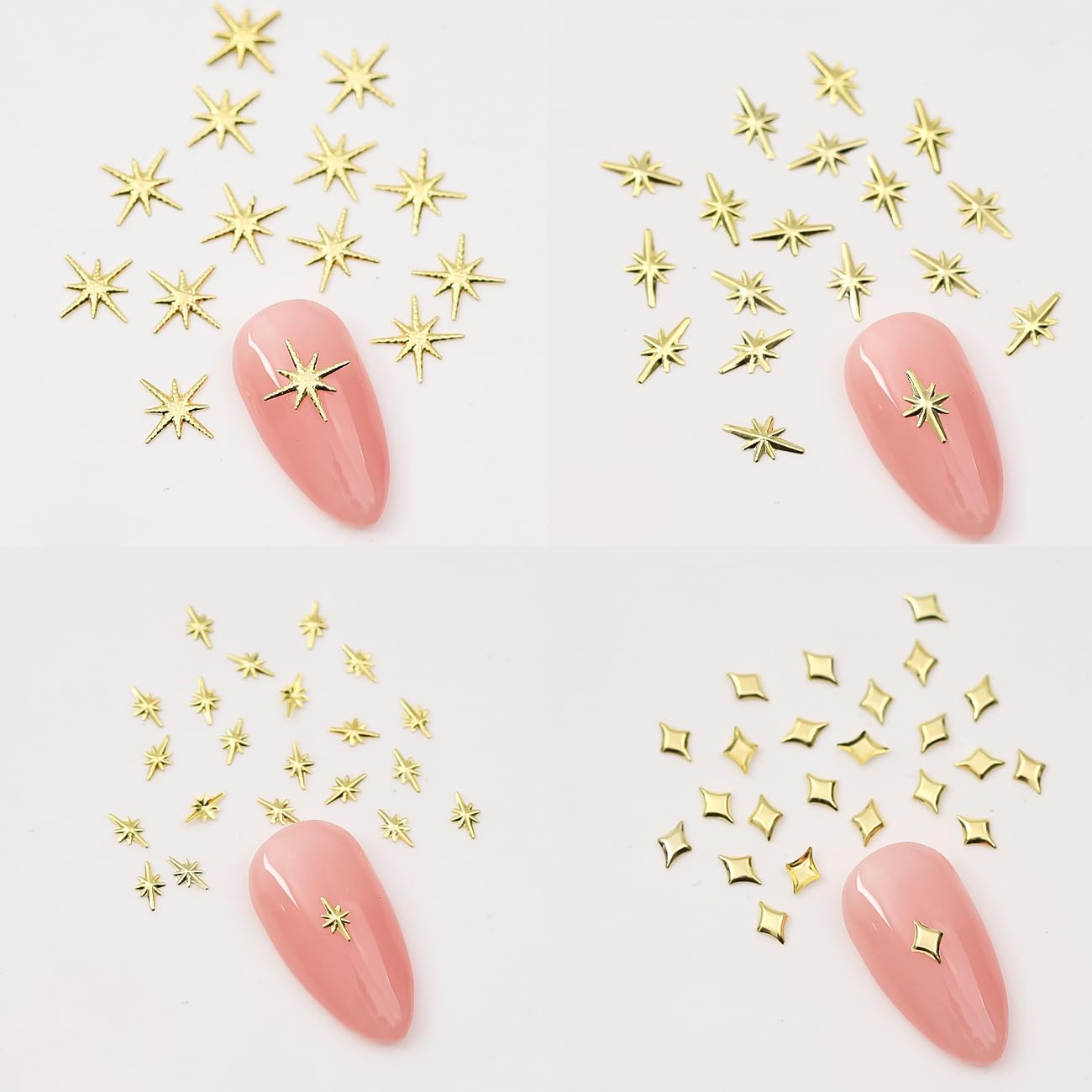 200Pcs 3D Gold Star Nail Charms - Metallic Studs Rhinestones for Nail Art | DIY Manicure Supplies & Nail Jewelry Decorations | Perfect for Professional Salons, Home Nail Art, and Party Glam Looks