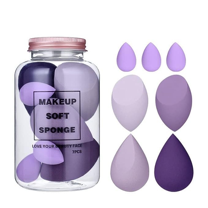 SKINPLUS 7-Piece Makeup Sponge Set - 4 Large & 3 Mini Soft Beauty Blenders with Egg Case for Liquid Foundation, Creams, Powder (Multicolor) + 2 Black Triangle Makeup Puffs | Perfect for Professional Makeup Application, Travel & Everyday Beauty Routine