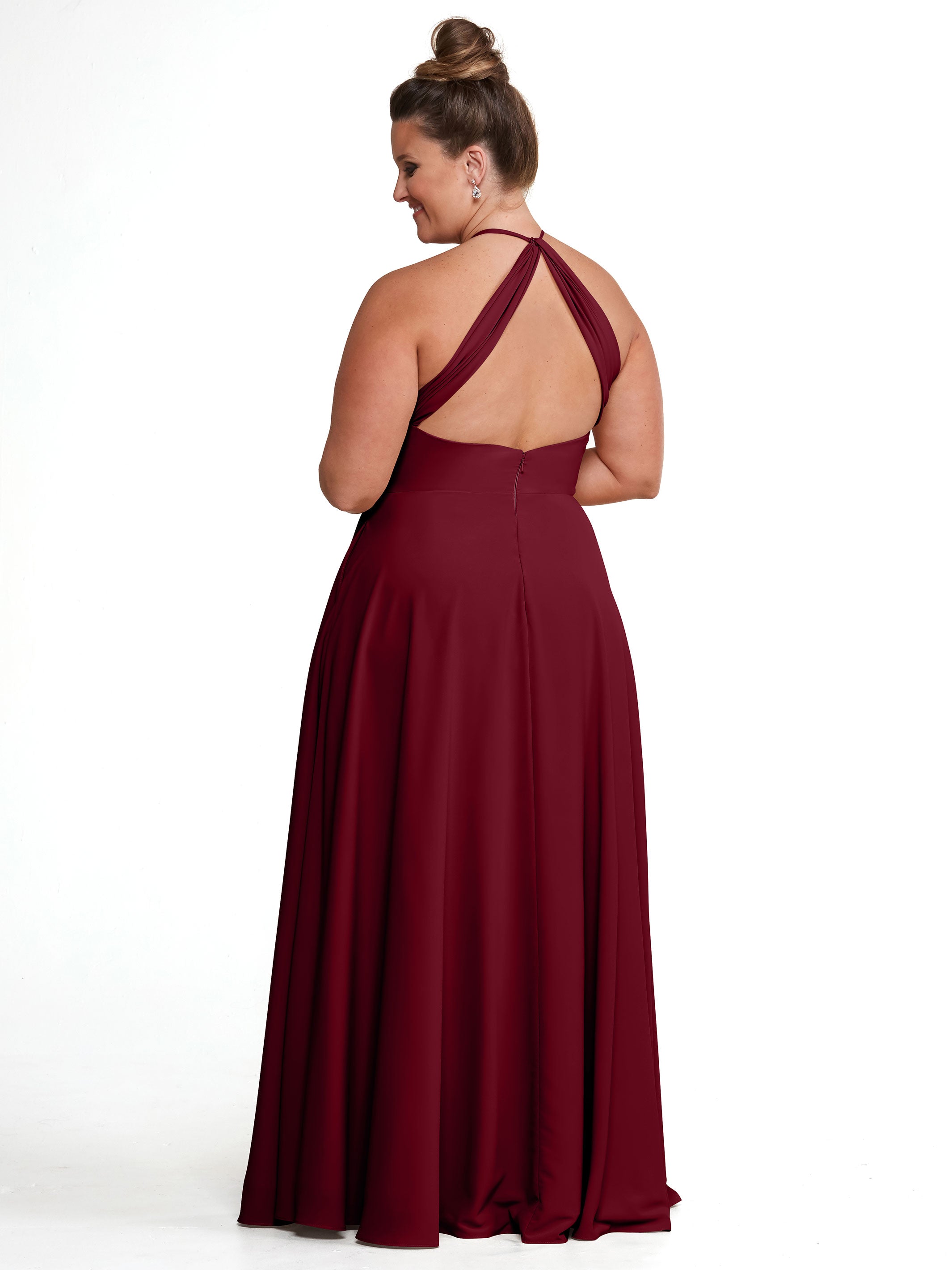Elegant 83022 Stretch Chiffon Halter A-Line Bridesmaid Dress with Pockets - Perfect for Weddings, Formal Events & Special Occasions