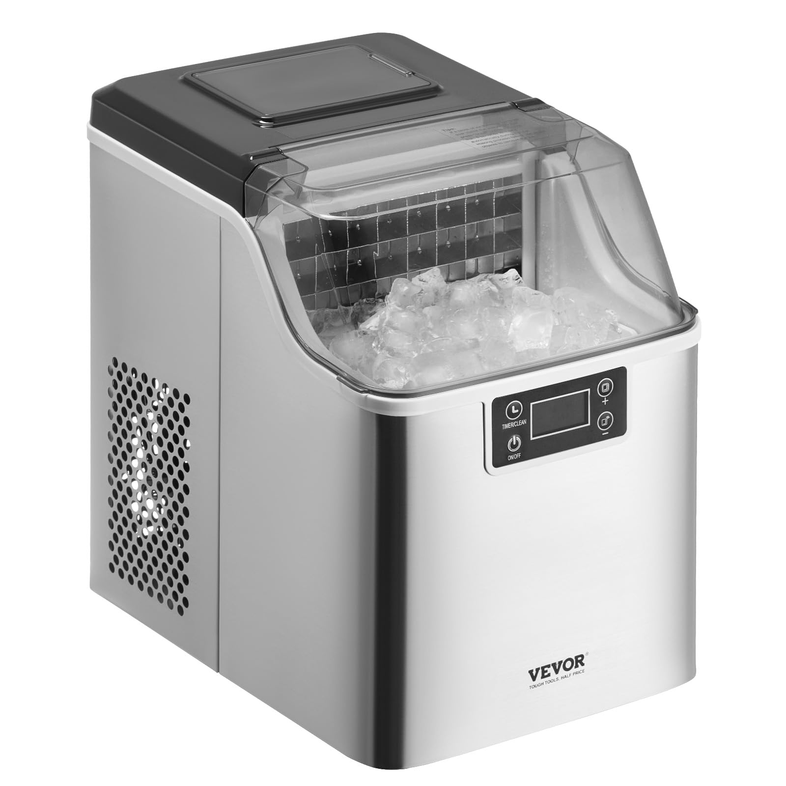 VEVOR Countertop Ice Maker - 24 Cubes in 15 Mins, 45lbs Daily, Self-Cleaning Portable Ice Machine with Scoop & Basket, 3 Ice Cube Sizes for Home, Kitchen, Office, Party & Outdoor Events