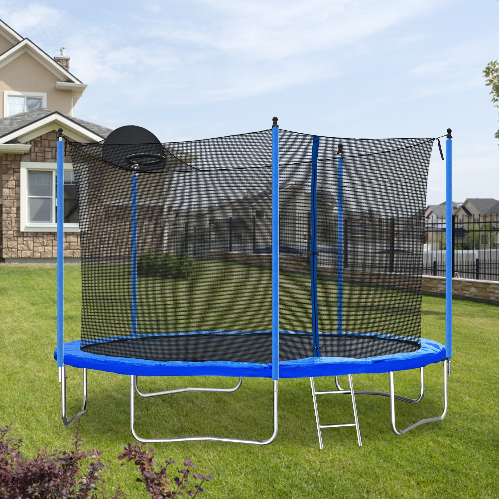 12FT Trampoline with Basketball Hoop, Ladder & Safety Enclosure Net - Outdoor Bouncer for Kids & Adults - Perfect for Backyard Fun, Exercise & Family Bonding