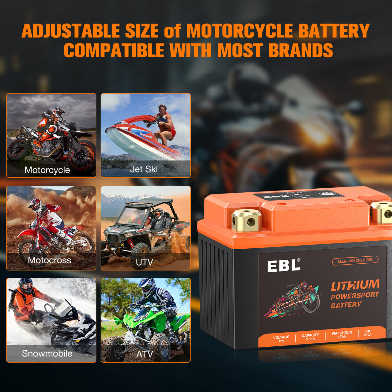EBL LiFePO4 Lithium Motorcycle Battery 12V 3.5Ah - YTX5L BS Compatible - Lightweight & Long-Lasting Power for Motorcycles, ATVs, Scooters & Powersports Vehicles - Perfect for Off-Road Adventures & Daily Commuting
