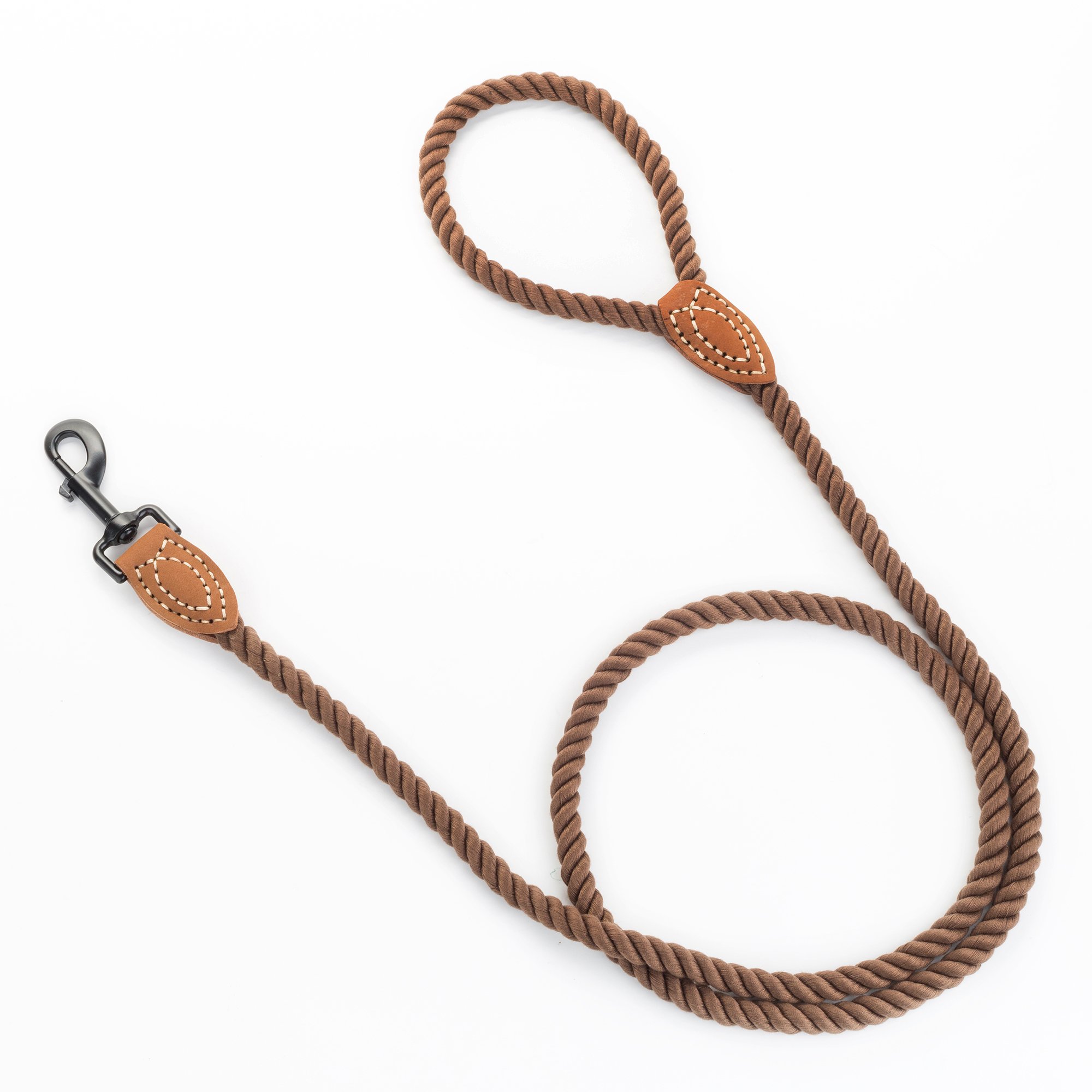 Premium Braided Cotton Dog Leash with Leather Tip - Heavy Duty 5ft Rope Leash with Metal Clasp for Medium & Large Dogs - Perfect for Weddings, Hiking & Daily Walks (Dark Brown, 60 Inches)