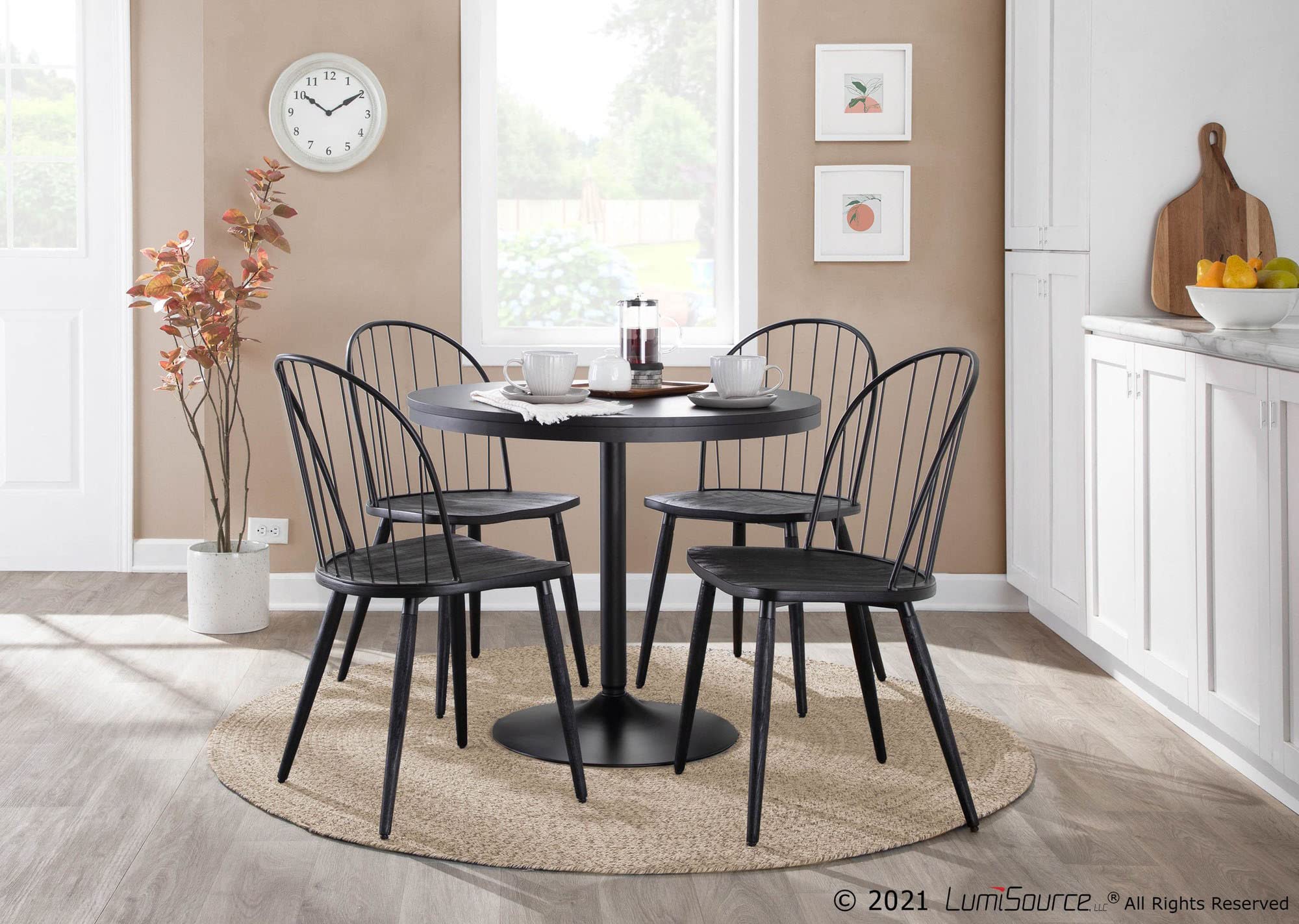 LumiSource Dakota Round Dining Table - 36 Inch Small Kitchen Table for 4, Black Steel Base with Black Wood Top - Perfect for Breakfast Nook, Apartment Dining & Small Space Decor
