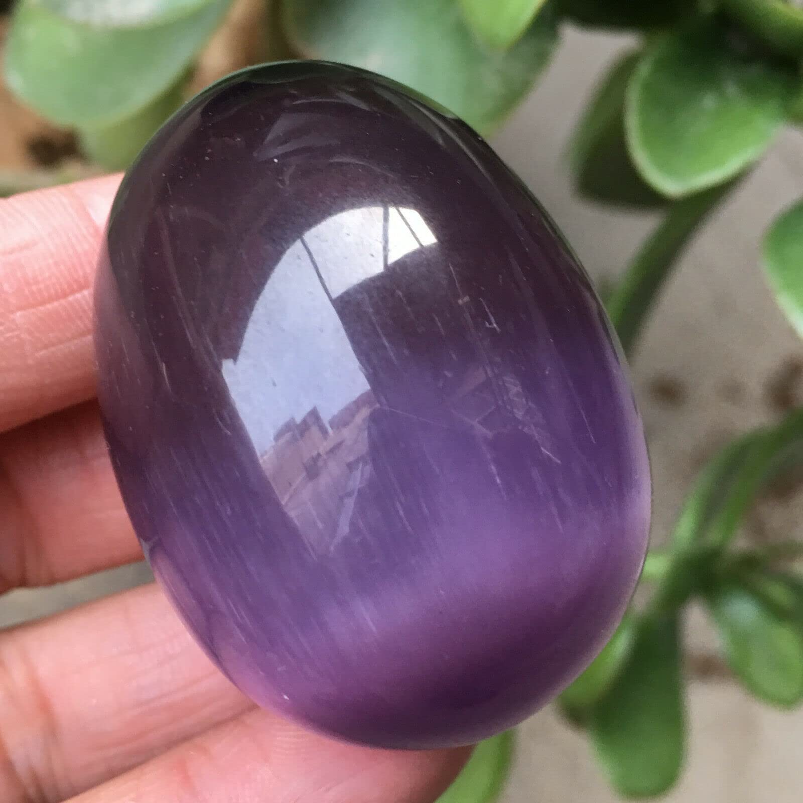 1PCS Beautiful Melting Quartz Purple Cat Eye Stone Dragon Egg - Reiki Healing Crystal for Meditation, Chakra Balancing & Spiritual Growth - Perfect for Yoga, Energy Work & Home Decor