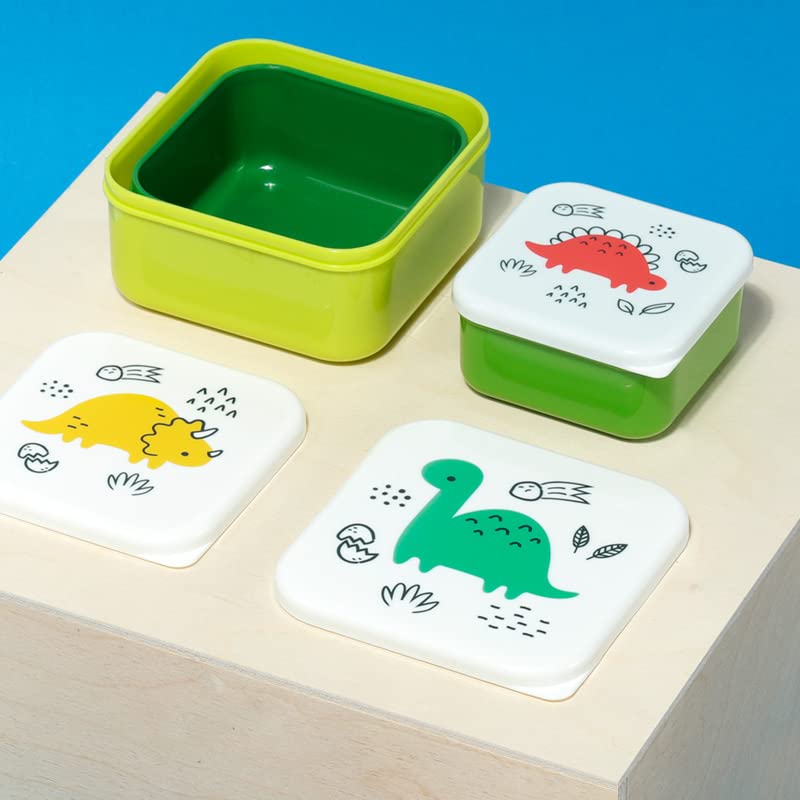 Puckator Dinosauria Jr 3-Piece Lunch Box Set with Multi-Compartment Storage (S/M/L) - Reusable Food Containers for Kids & Adults - BPA-Free Snack Boxes for School, Work & Picnics - Durable Lunch Containers with Secure Lids for Meal Prep & On-the-Go Eating