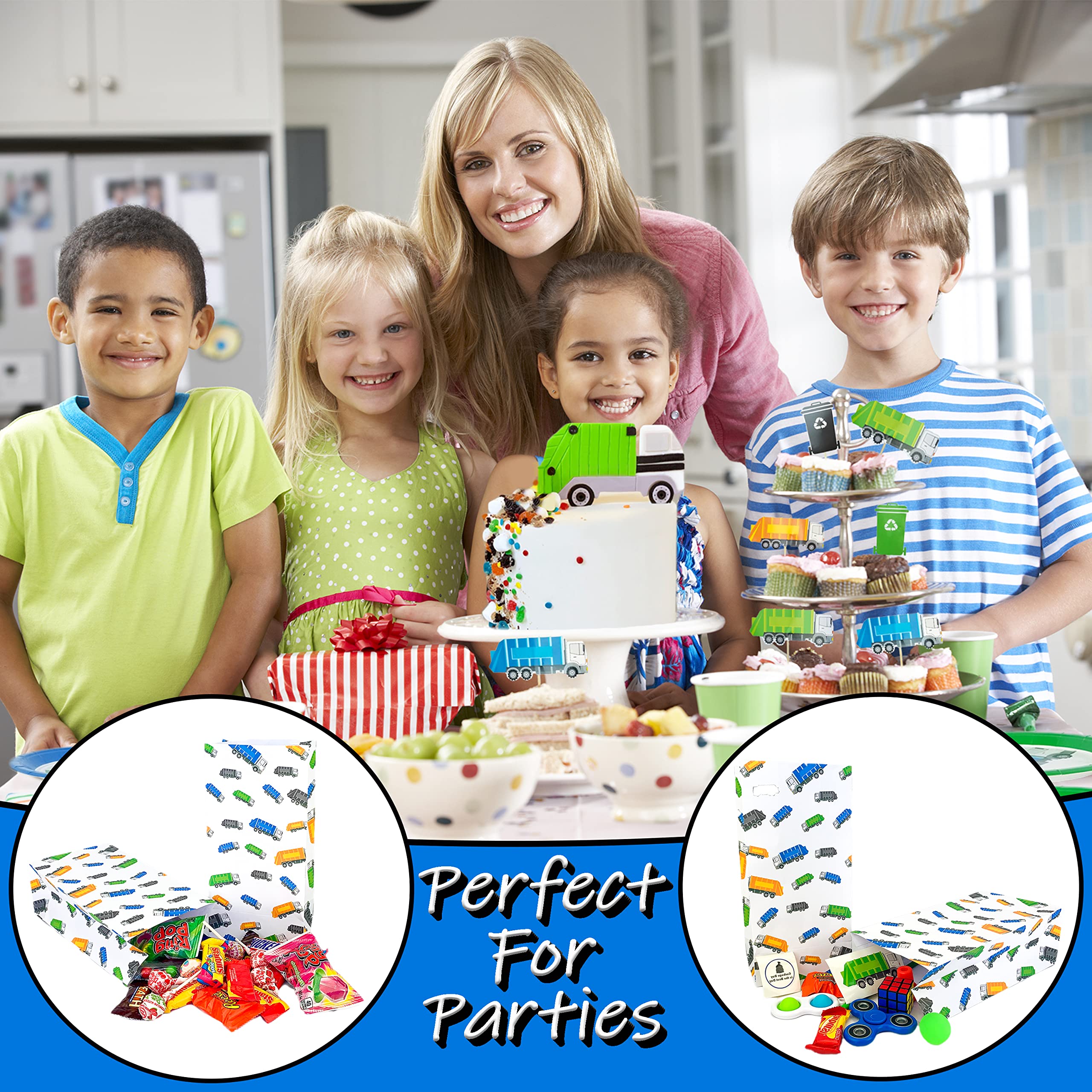 Finds Fit 4U Garbage Truck Themed Party Favor Bags - Bulk Pack for Kids Birthday Parties, School Lunches & Trash Truck Events | Durable Reusable Gift Bags for Boys & Girls | Perfect for Themed Decorations, Goodie Bags & Party Supplies