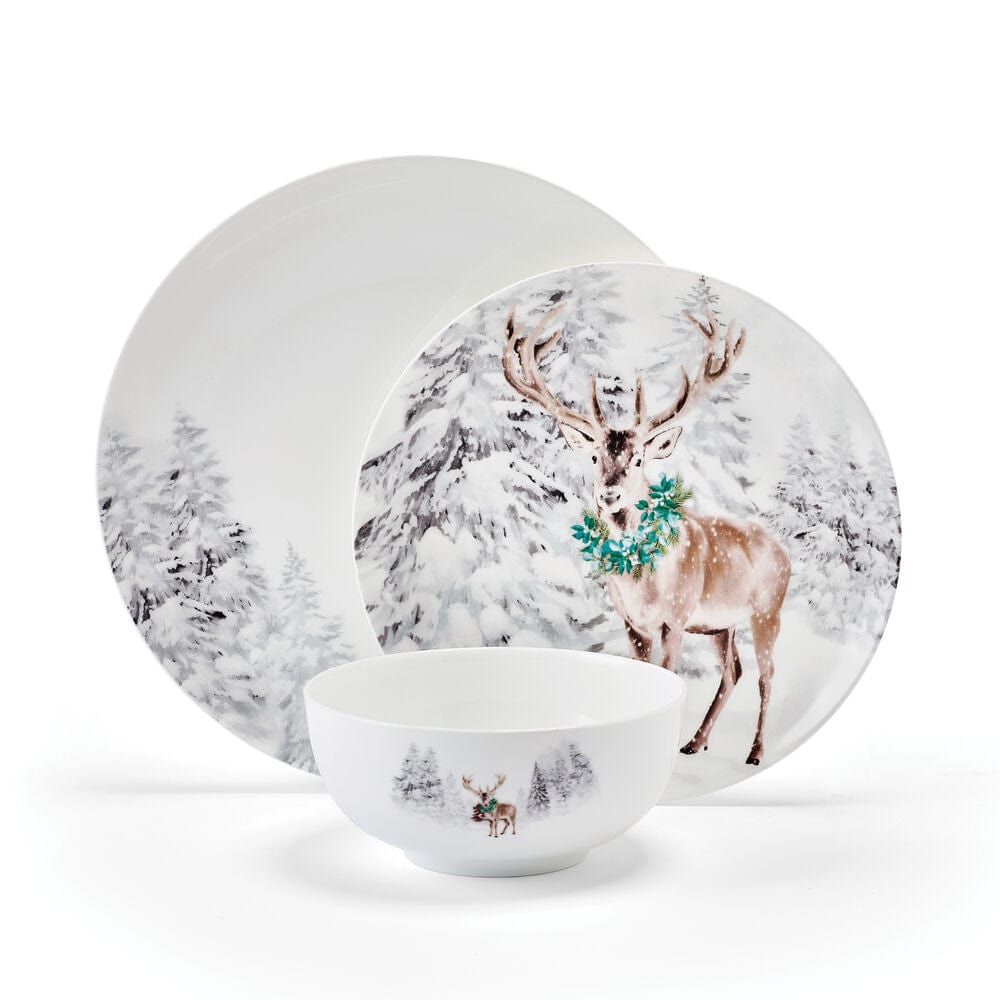 Woodsy Winter 12-Piece Dinnerware Set - Service for 4 - Elegant Porcelain Plates, Bowls & Mugs - Perfect for Holiday Dinners, Family Gatherings & Cozy Winter Meals