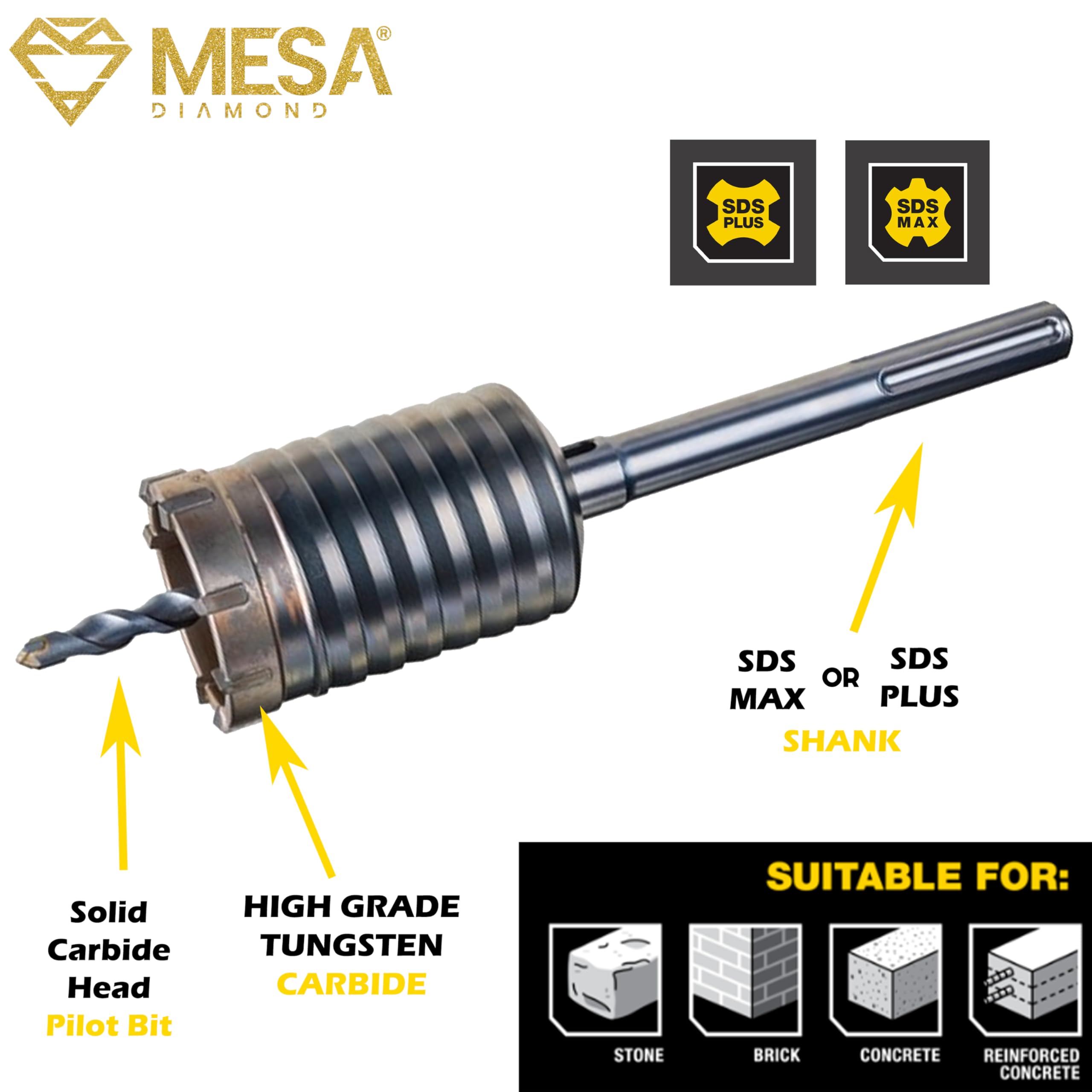4 3/4 in (120mm) SDS MAX Carbide Tipped Rotary Hammer Core Bit - Premium Concrete Drilling Tool by MESA DIAMOND® | Perfect for Construction, Masonry & Demolition Projects