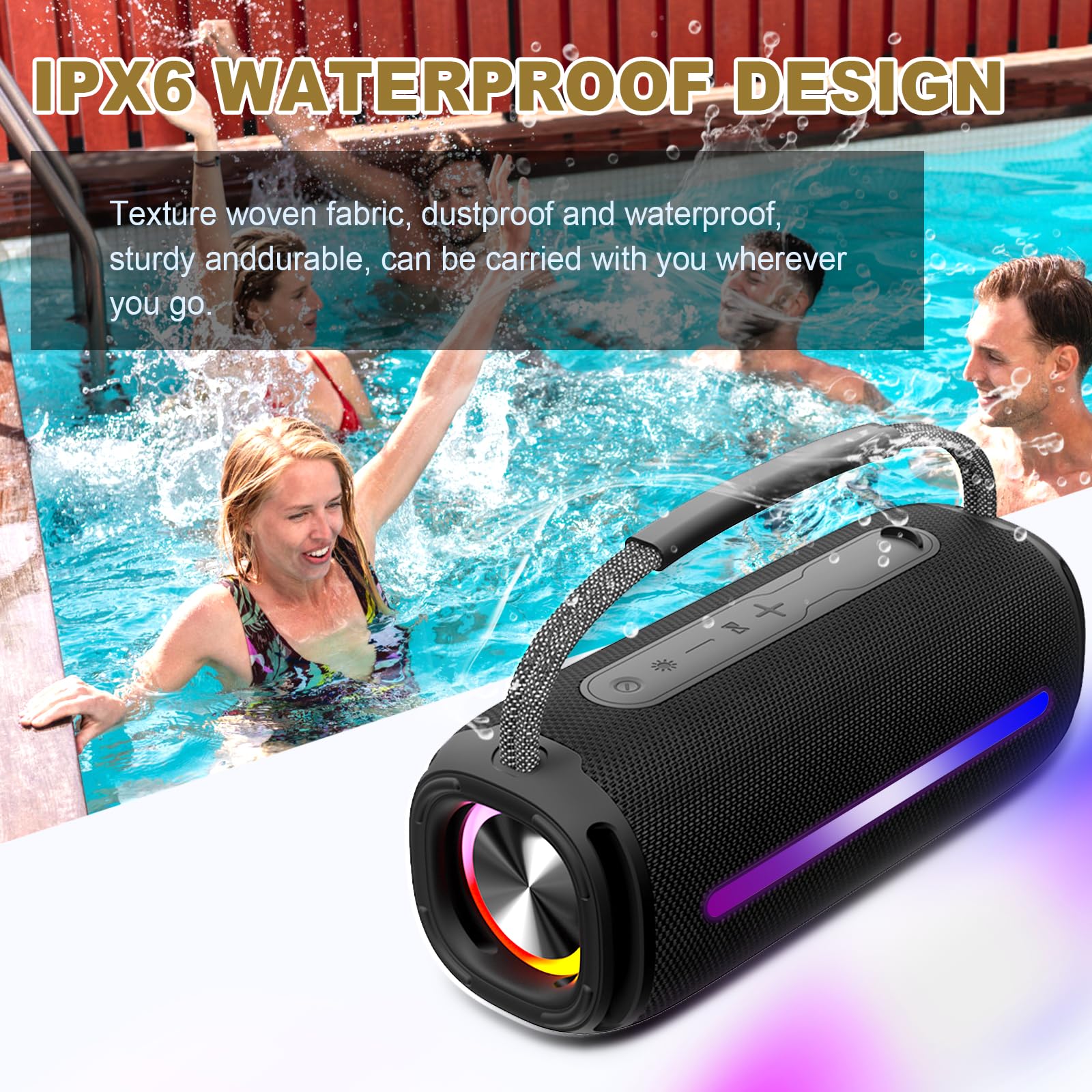 Portable Bluetooth Speaker with 20W Super Bass, Waterproof Wireless Speaker with Colorful LED Lights & TWS Pairing - Perfect for Outdoor, Party, Beach, Travel & Home Use (Camouflage Design)