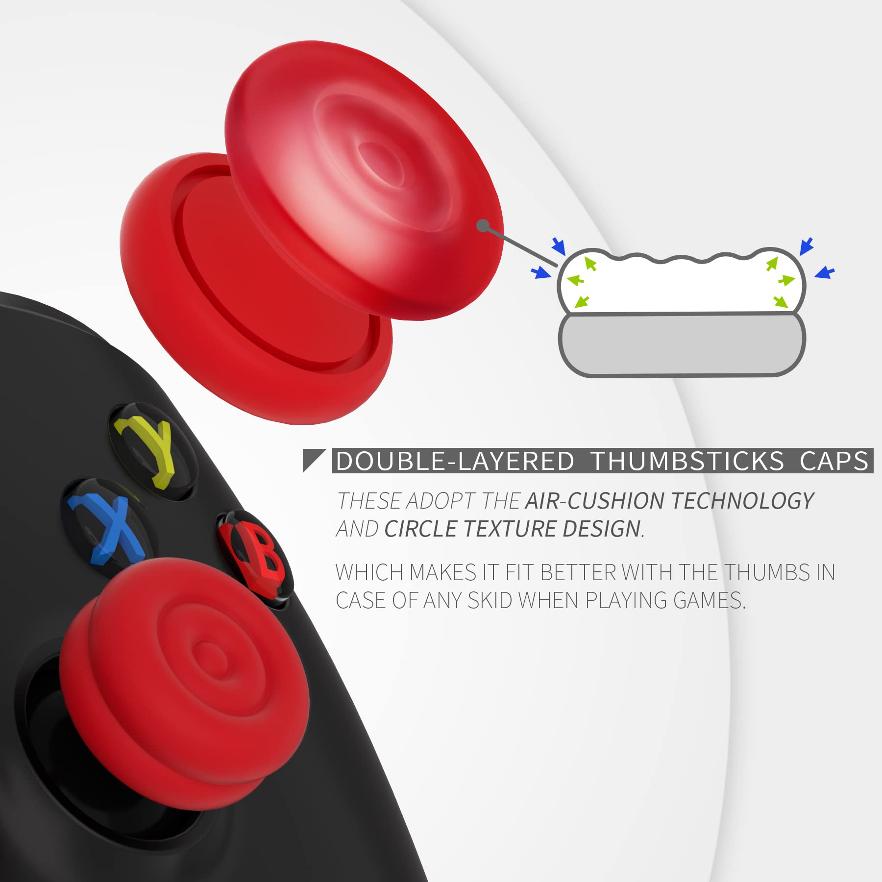 PlayVital Thumbstick Caps for PS5, PS4, Xbox Series X/S, Xbox One/Elite Series 2 & Switch Pro Controller - Analog Stick Grips for Enhanced Gaming Performance (Passion Red) - Perfect for FPS, Racing & Action Games