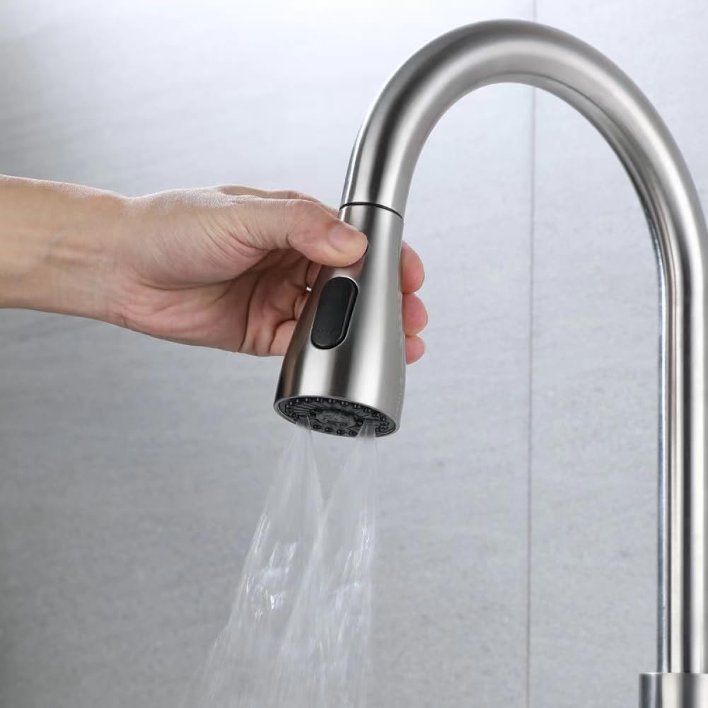 High-Quality Pull Down Kitchen Faucet Sprayer Head Replacement - G1/2 (20mm) Connector Compatible, Durable Pull Out Sink Spray Nozzle for Easy Cleaning - Perfect for Washing Dishes, Fruits, and Vegetables (Silver)