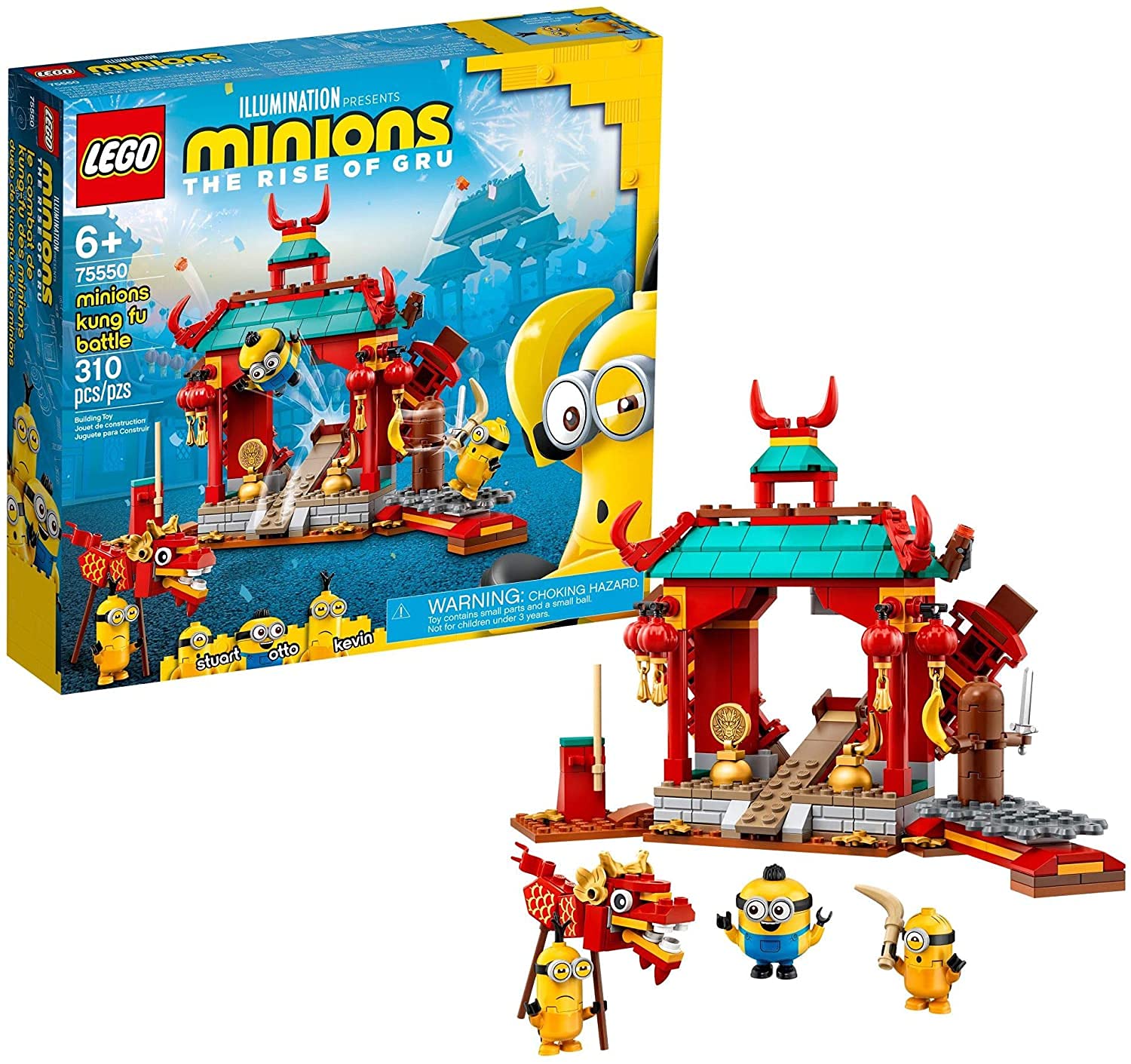 LEGO Minions: The Rise of Gru - Minions Kung Fu Battle (75550) 310-Piece Building Set with Kevin & Stuart Figures | Creative Construction Toy for Kids Ages 6+ | Perfect Birthday Gift for Minions Fans | Fun Playroom & Party Activity