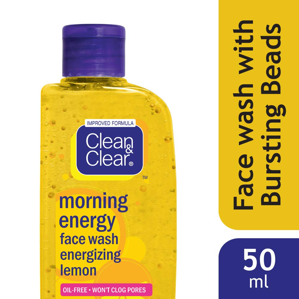 Clean & Clear Morning Energy Lemon Face Wash 50ml - Refreshing Oil-Free Facial Cleanser for Acne & Oily Skin - Perfect for Morning Skincare Routine & Travel Size