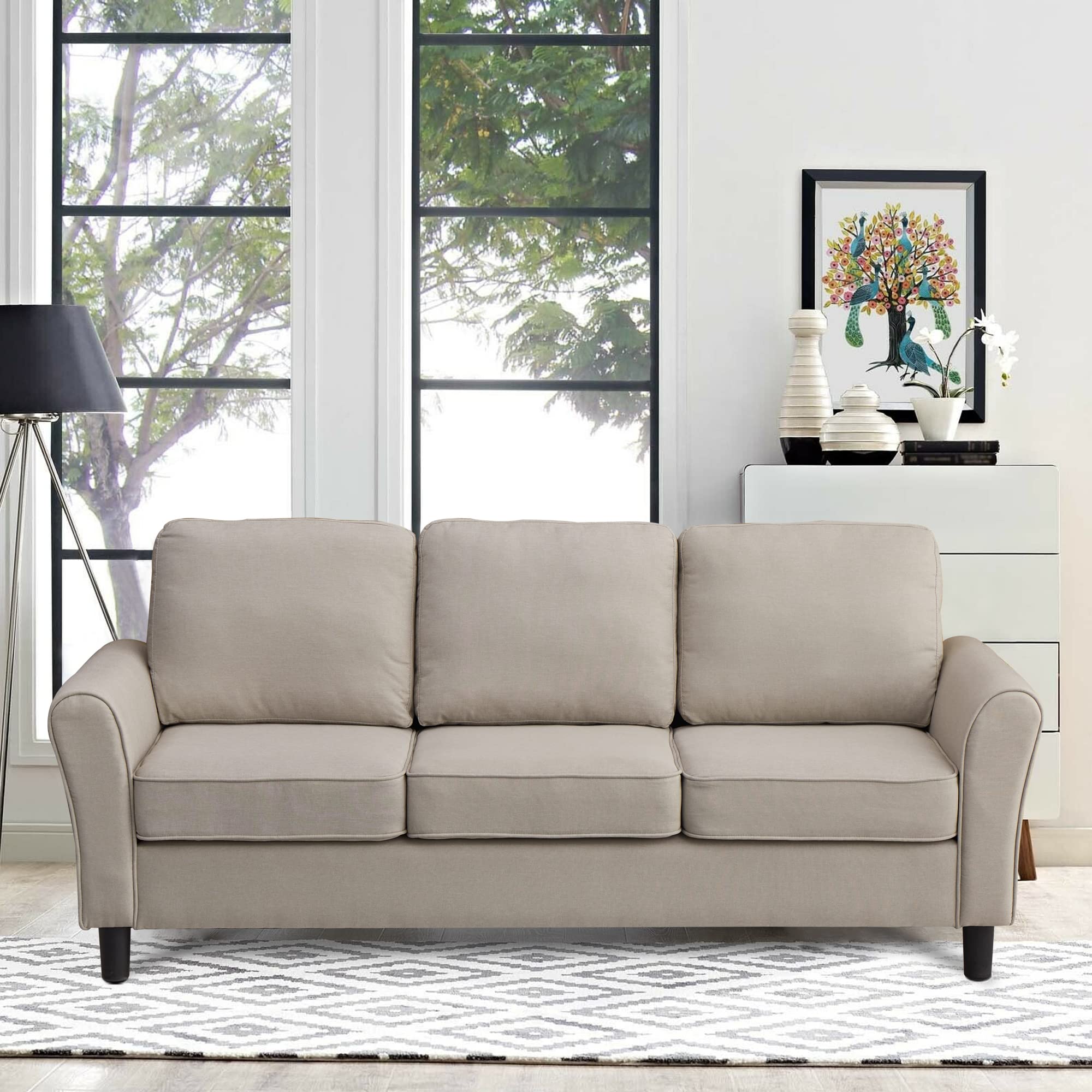 Modern Linen Sofa & Loveseat Set 2-Piece Couch Set for Living Room, Office, Bedroom - Beige | Comfortable Sectional Sofa for Small Spaces, Apartment Furniture, Home Decor