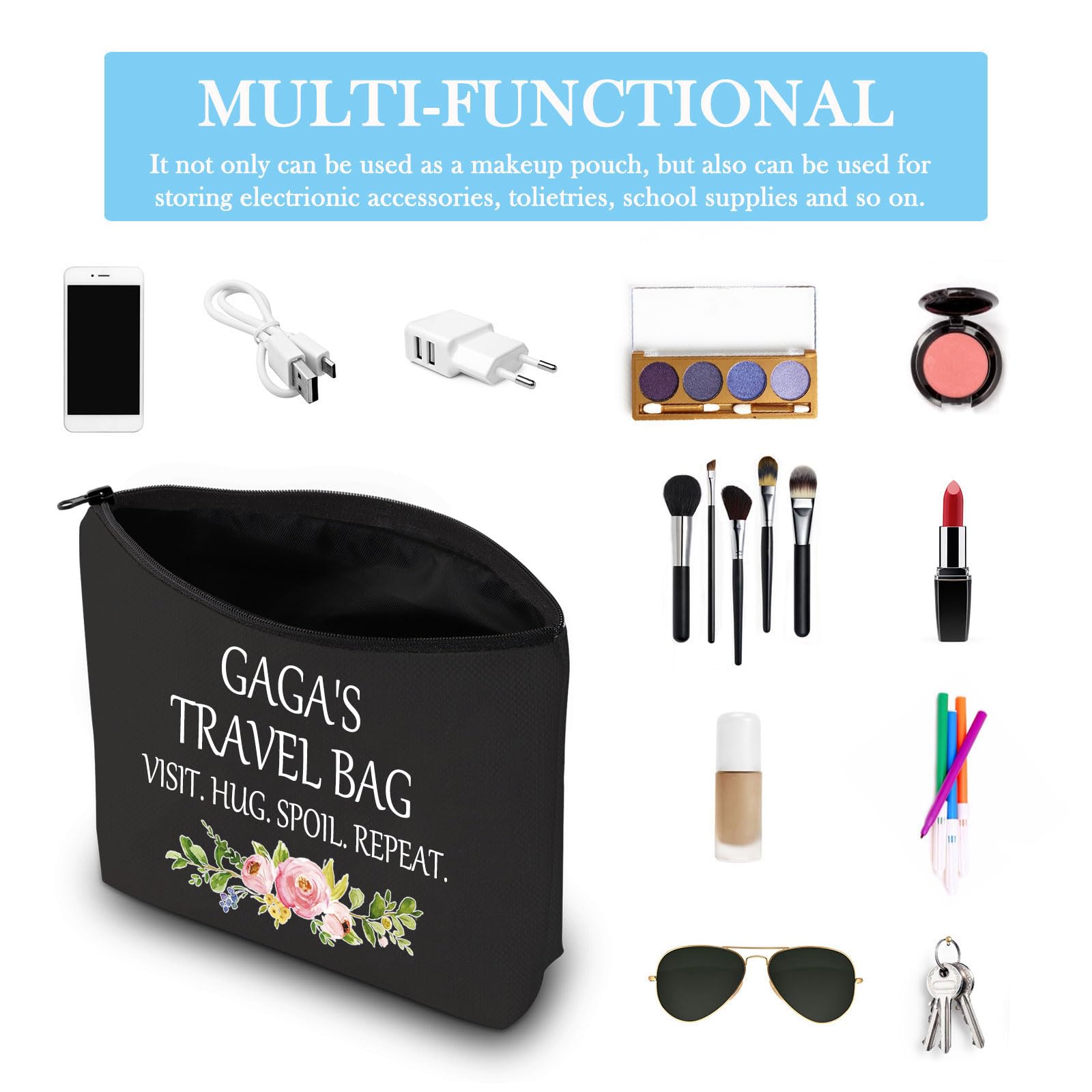 Gaga Makeup Bag - Premium Travel Toiletry Organizer for Women | Perfect Gift for Grandma, Mom & Gaga Fans | Waterproof Cosmetic Pouch for Vacation, Gym & Daily Use (Black)