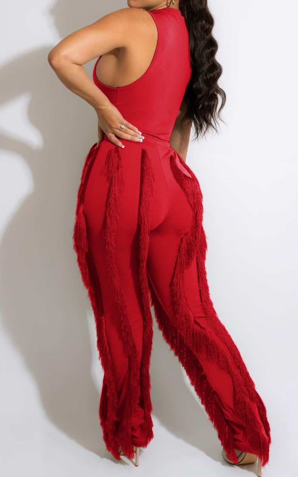 EDITCOZY Women's Sexy Two Piece Outfits with Fringe Pants & Tassel Details - Clubwear, Birthday Party, Night Out, Date Night, Girls Night Out, Vacation Outfit, Festival Fashion