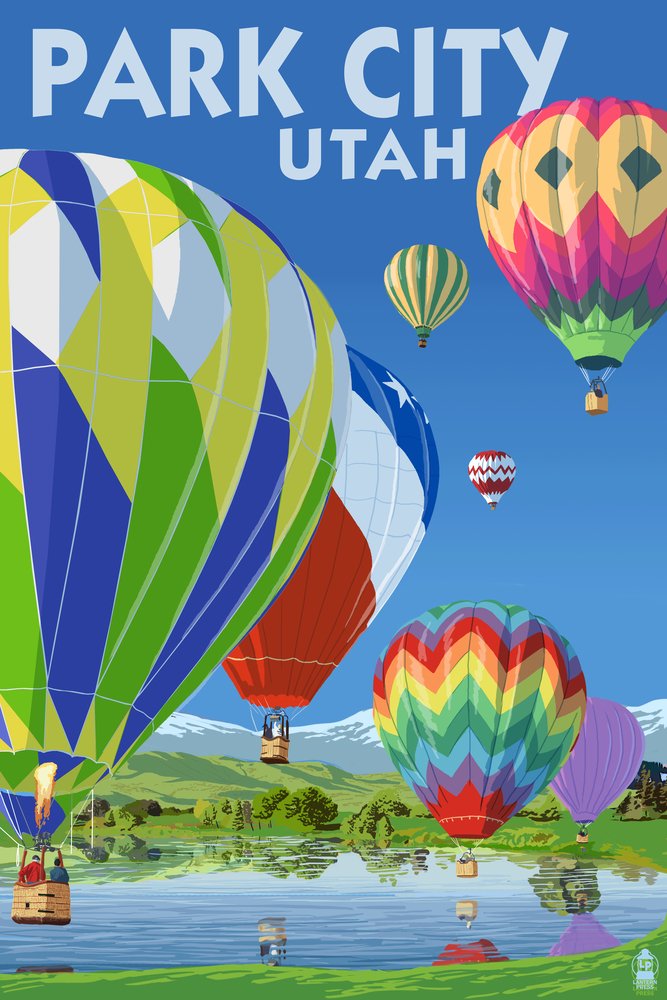 Park City Utah Hot Air Balloons - 24x36 Giclee Gallery Print, Travel Poster Wall Art Decor for Living Room, Bedroom & Office