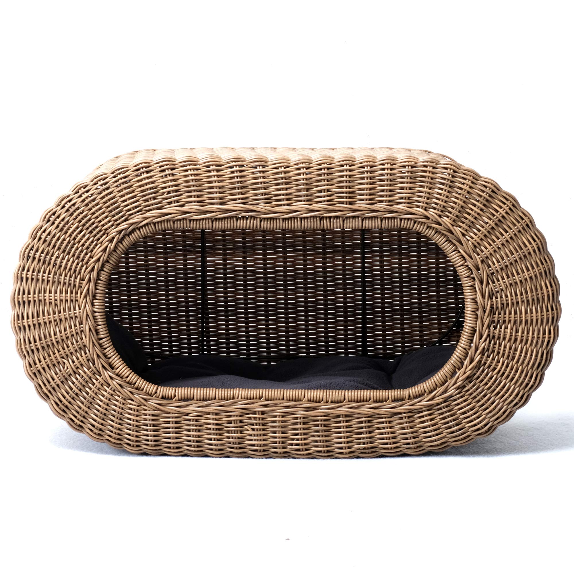 Stackable Cat Condo with Enclosed Bed - Interactive Faux Rattan Cat House for Indoor Play | Multi-Level Cat Tower with Top & Side Entries | Perfect for Small Spaces & Multi-Cat Homes