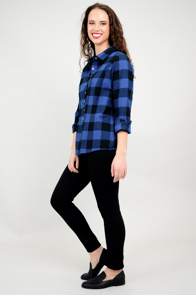 Alexis Top - Blue Plaid Cotton Blouse for Women | Casual & Office Wear | Final Sale
