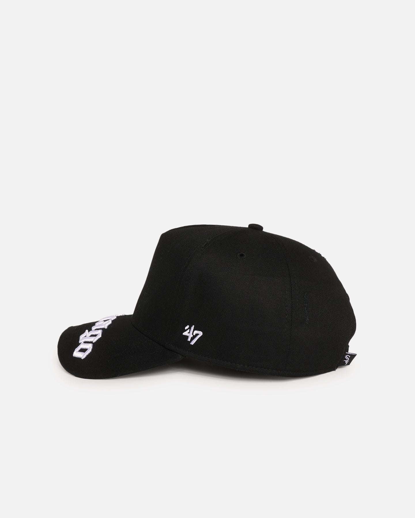 47 Brand Chicago White Sox 'Destruct Gothic Visor' 47 Offside Strapback Snapback Hat - Black/Black Adjustable Baseball Cap for Men & Women - Perfect for Sports Fans, Game Day, and Casual Wear