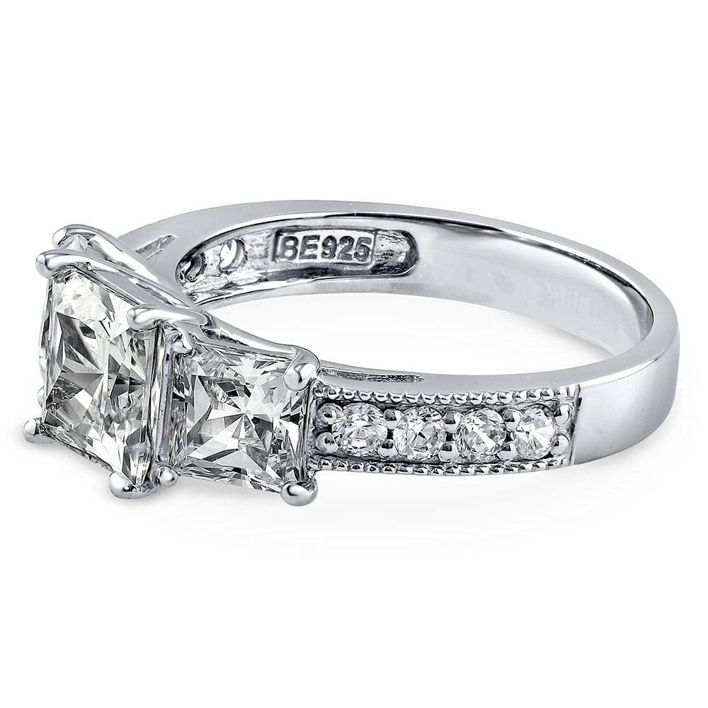 BERRICLE Sterling Silver 3-Stone Princess Cut Cubic Zirconia Engagement Ring for Women - 1.6 Carat CZ Promise Wedding Band, Rhodium Plated, Sizes 4-10 - Perfect for Proposals, Anniversaries & Special Occasions
