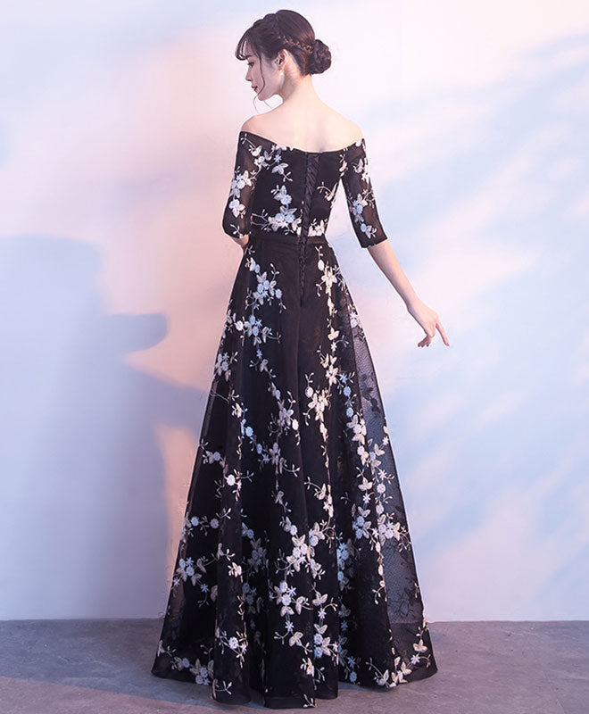 Elegant Black V-Neck Off-Shoulder Long Prom Dress - Formal Evening Gown for Homecoming, Ball & Special Occasions