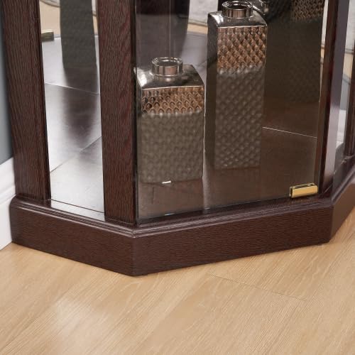 3-Side Corner Glass Display Cabinet - Lighted Curio Cabinet with Glass Doors & Adjustable Shelves - Curved Wood Corner China Cabinet with Included Light Bulb (Cherry) - Perfect for Showcasing Collectibles, China & Home Decor in Living Rooms, Dining Rooms & Entryways
