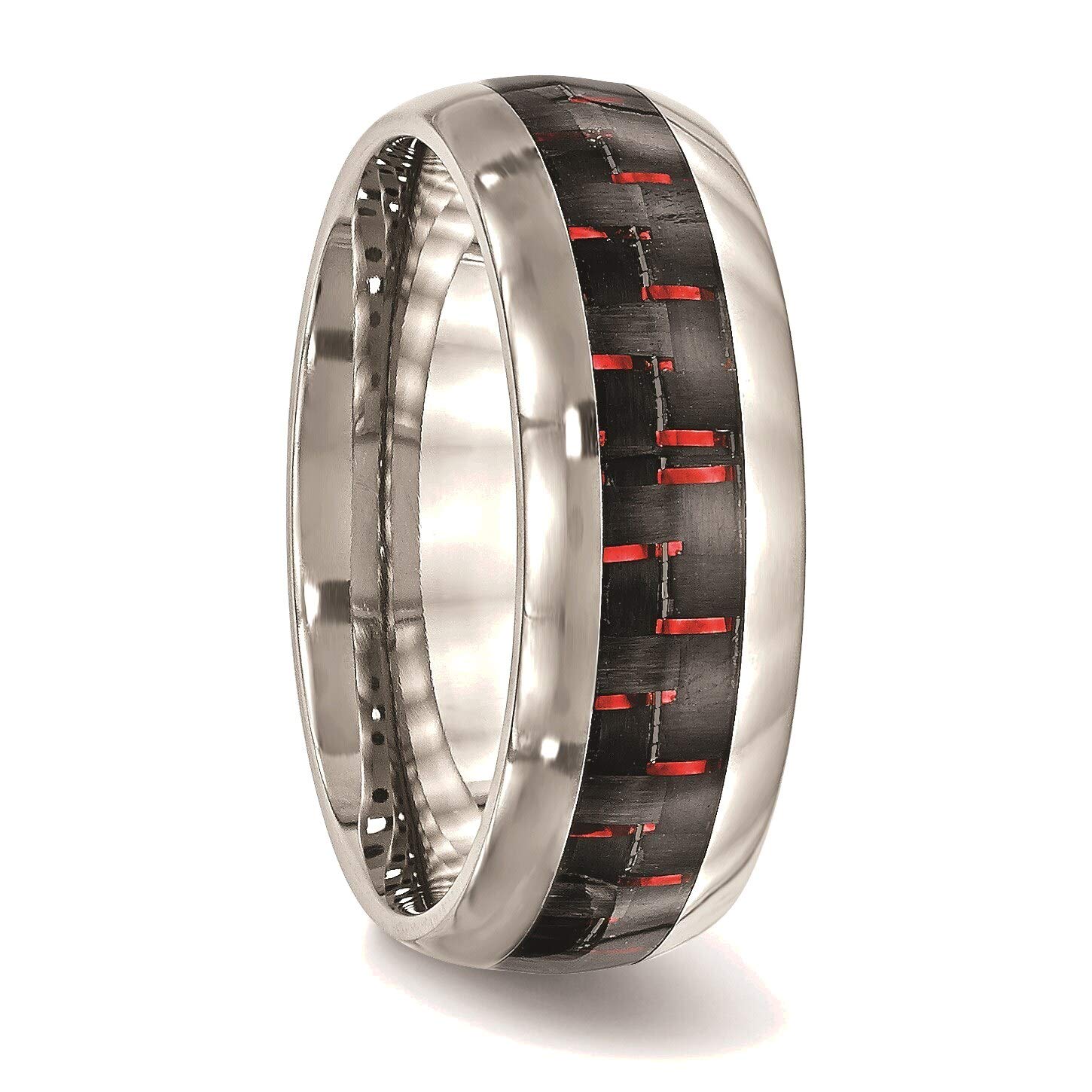 Bonyak Stainless Steel Ring for Men - Black & Red Carbon Fiber Inlay, Size 8.5, Polished Finish - Perfect for Weddings, Gifts, and Everyday Fashion Jewelry