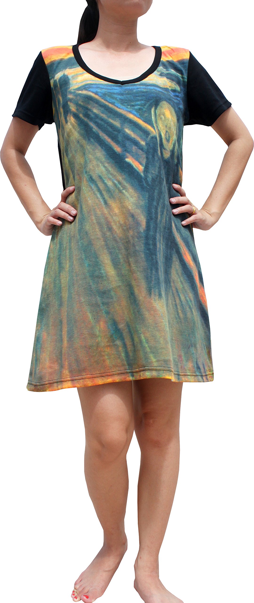 RaanPahMuang The Scream by Edvard Munch - Black Back/Sleeve Dress - Perfect for Art Lovers, Museum Visits & Unique Fashion Statements