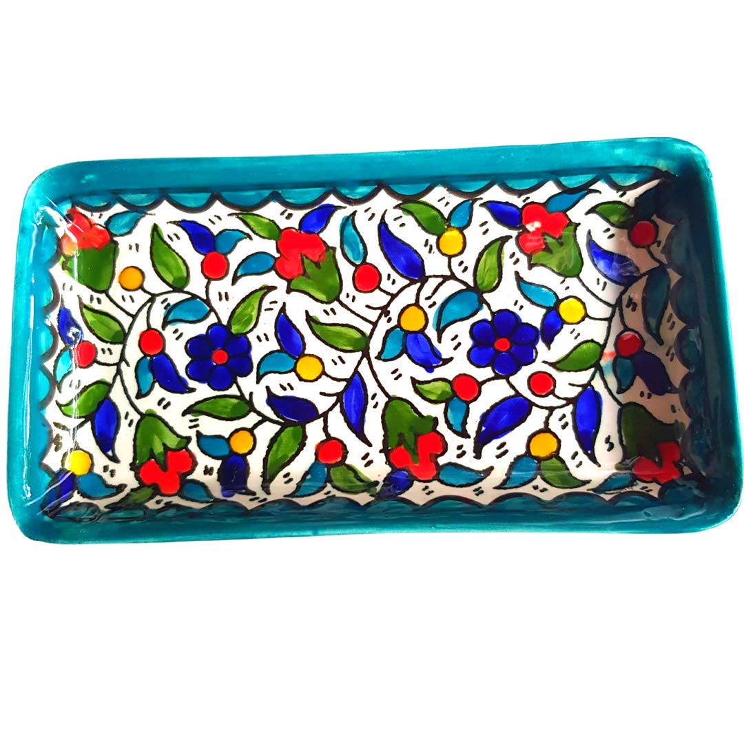Bluenoemi Ceramic Tray with Floral Design - Handmade Armenian Kitchen Decor & Gift Idea in Turquoise | Perfect for Home Decor, Dining Table Centerpiece, and Wedding Gifts