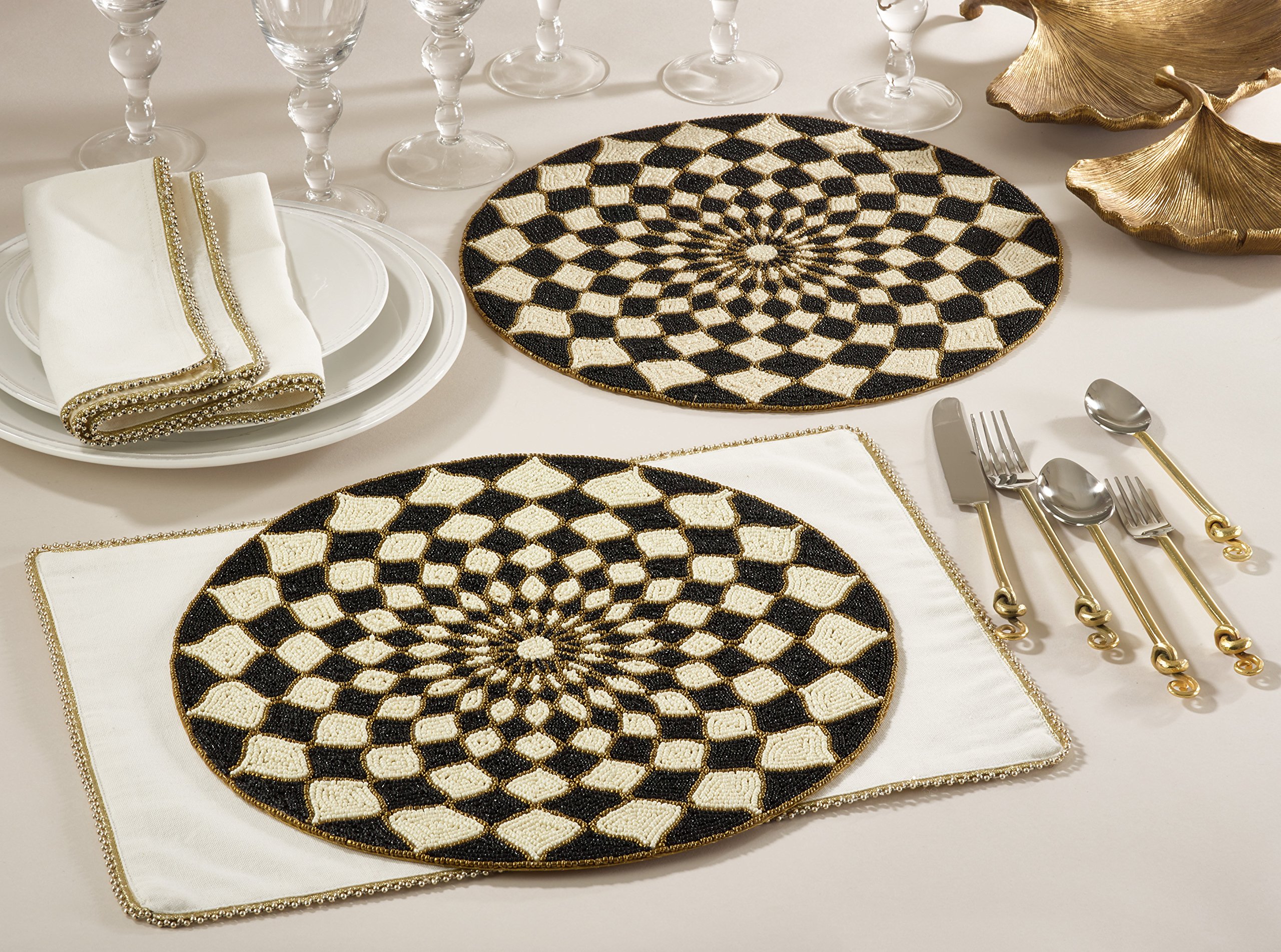 Elegant Beaded Placemat Set of 4 - Handwoven Table Decor for Dining, Parties & Home Decor - Perfect for Thanksgiving, Christmas & Everyday Use