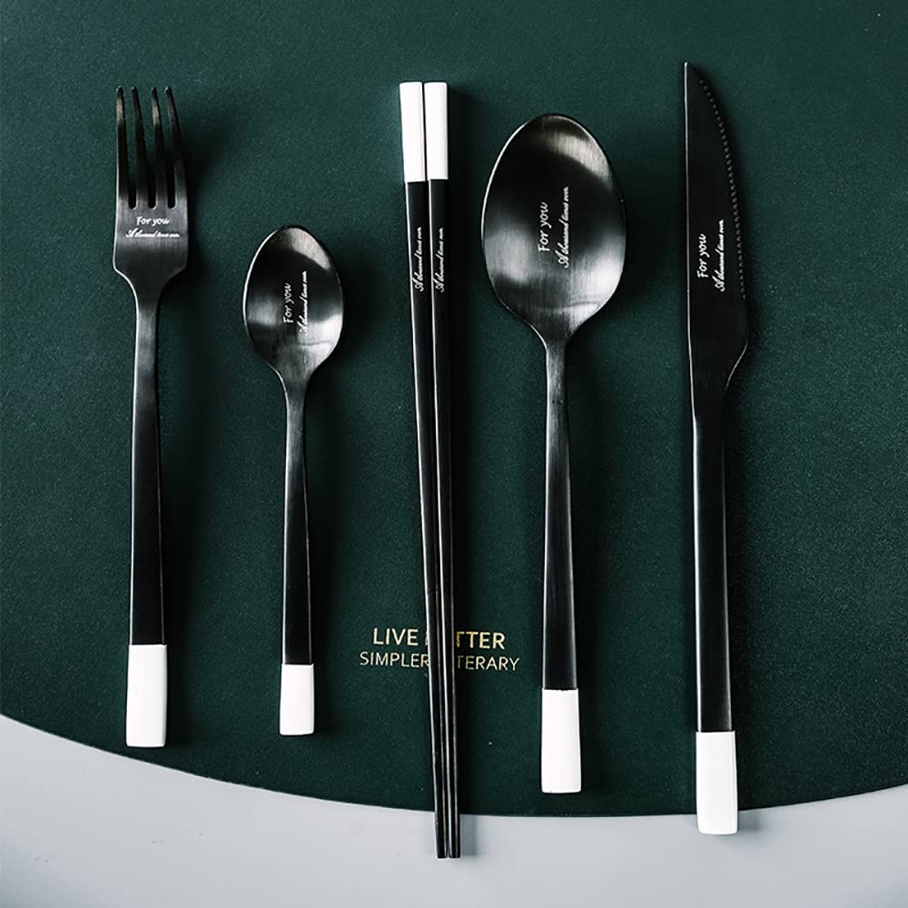 Premium 40-Piece Stainless Steel Flatware Set - Black & Silver Modern Cutlery with Knives, Forks & Spoons - Durable Tableware for Home, Kitchen, Wedding & Restaurant - Perfect for Dinner Parties, Catering & Everyday Dining