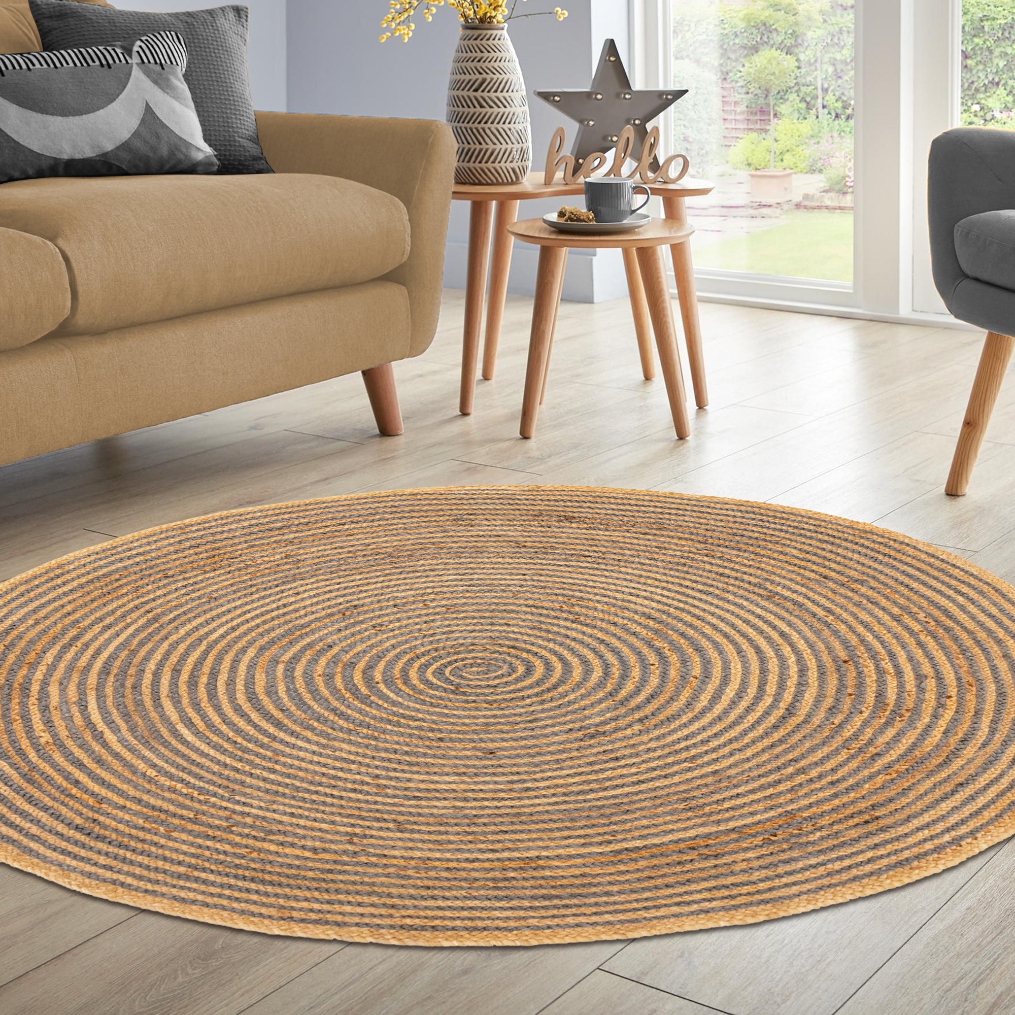 Braided Jute Reversible Handwoven Rug - Natural Fiber Indoor/Outdoor Area Rug for Living Room, Bedroom, Patio & Deck - Eco-Friendly Home Decor