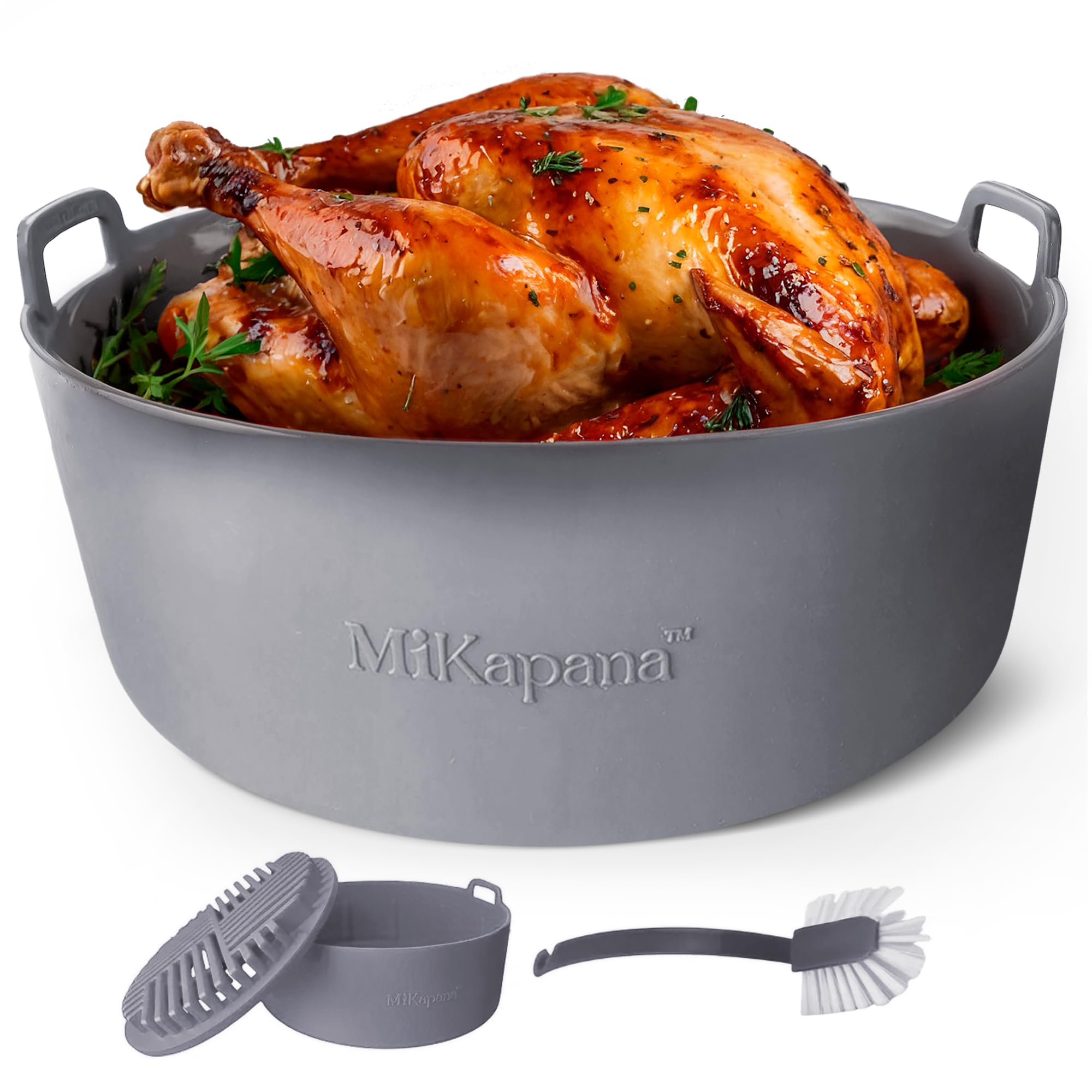 Reusable Silicone Air Fryer Basket - BPA-Free Non-Stick Liner for Air Fryers (8.6 Inch, Grey) | Perfect for Cooking French Fries, Chicken Wings & Vegetables