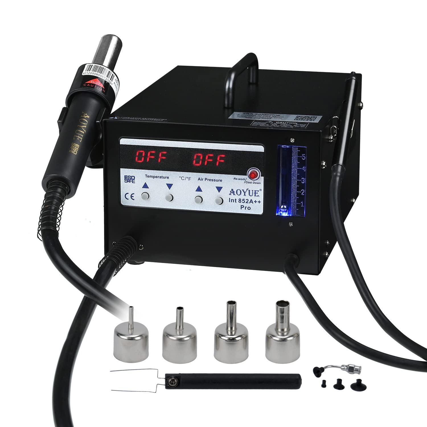 Aoyue 852A++ Digital SMD Hot Air Rework Station with LCD Display - Professional Soldering & Desoldering Tool for Electronics Repair, PCB Work, and DIY Projects
