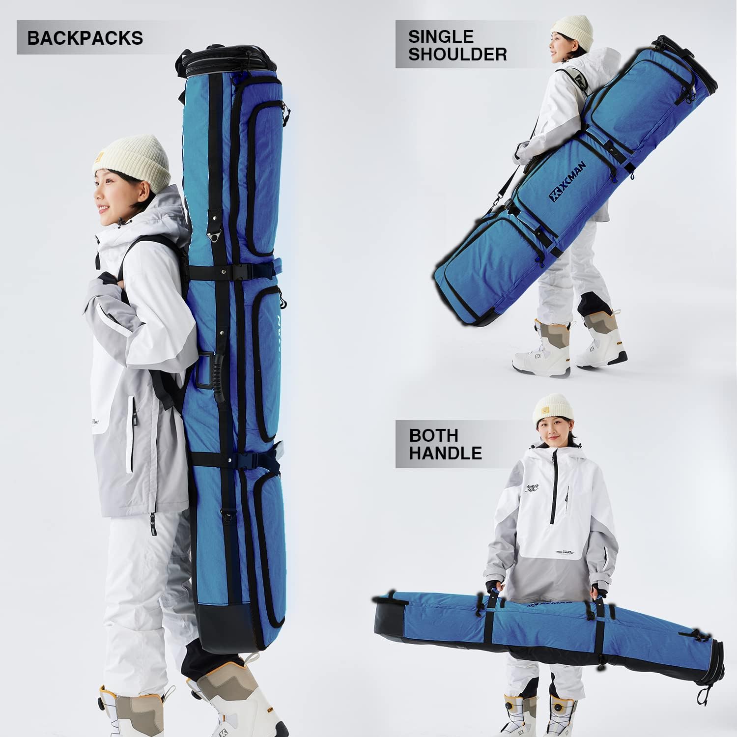 XCMAN Expandable Padded Snowboard Bag for Air Travel - Adjustable Ski Bag (63-75 Inches) - Perfect for Snowboarding Trips & Winter Sports Equipment Protection