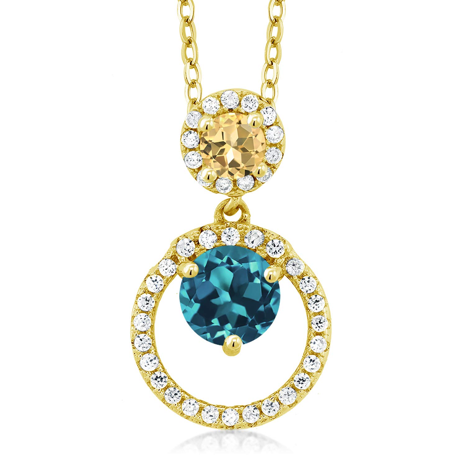 18K Yellow Gold Plated Silver Pendant with Genuine London Blue Topaz & Honey Topaz Gemstones - Elegant Jewelry Gift for Women, Perfect for Weddings, Anniversaries & Special Occasions