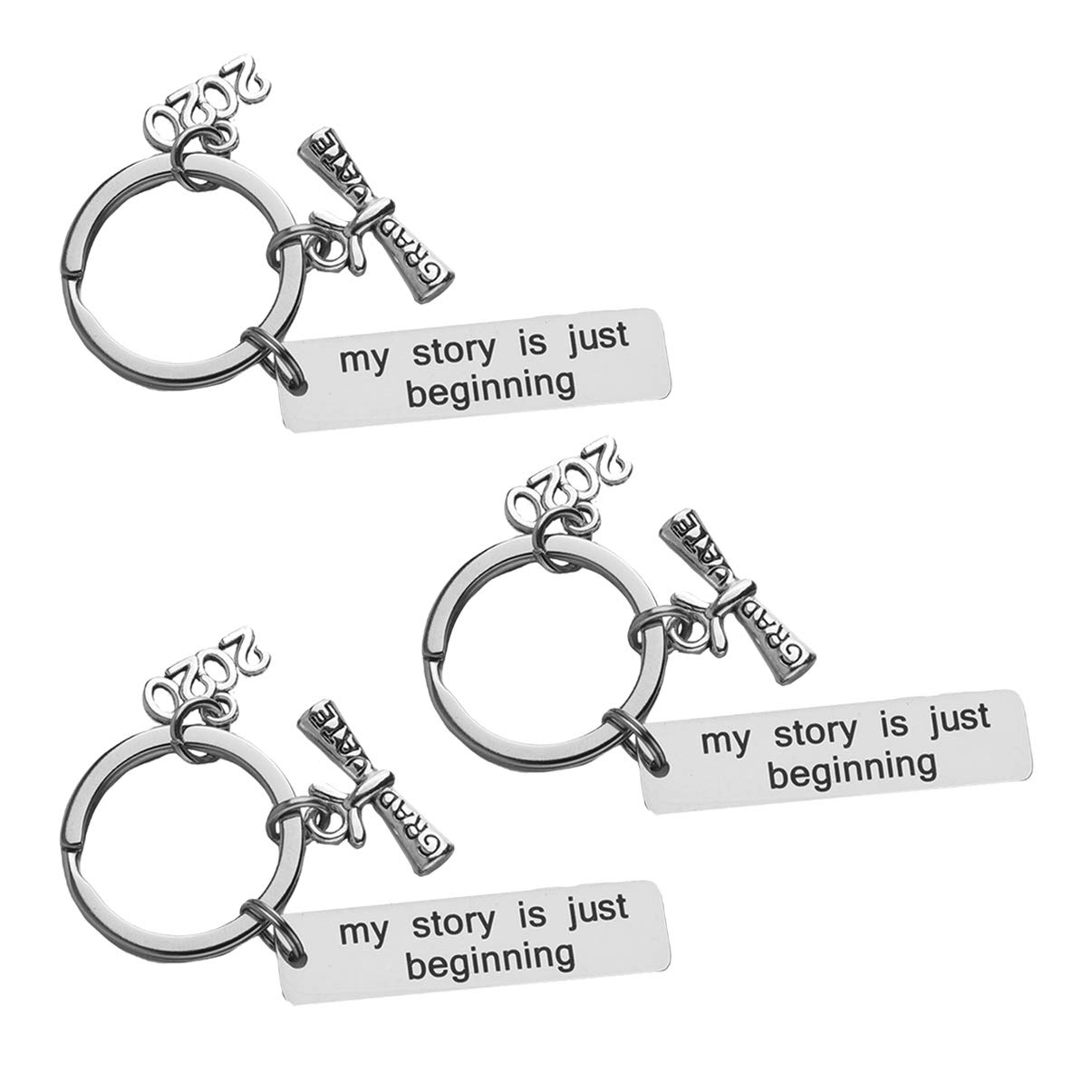 PRETYZOOM 3-Pack Graduation Keychains - Inspirational Key Rings with 'My Story Is Just Beginning' Letter Pendants - Perfect Graduation Gifts for 2020 Graduates (Ideal for Graduation Parties, School Events & Motivational Gifts)