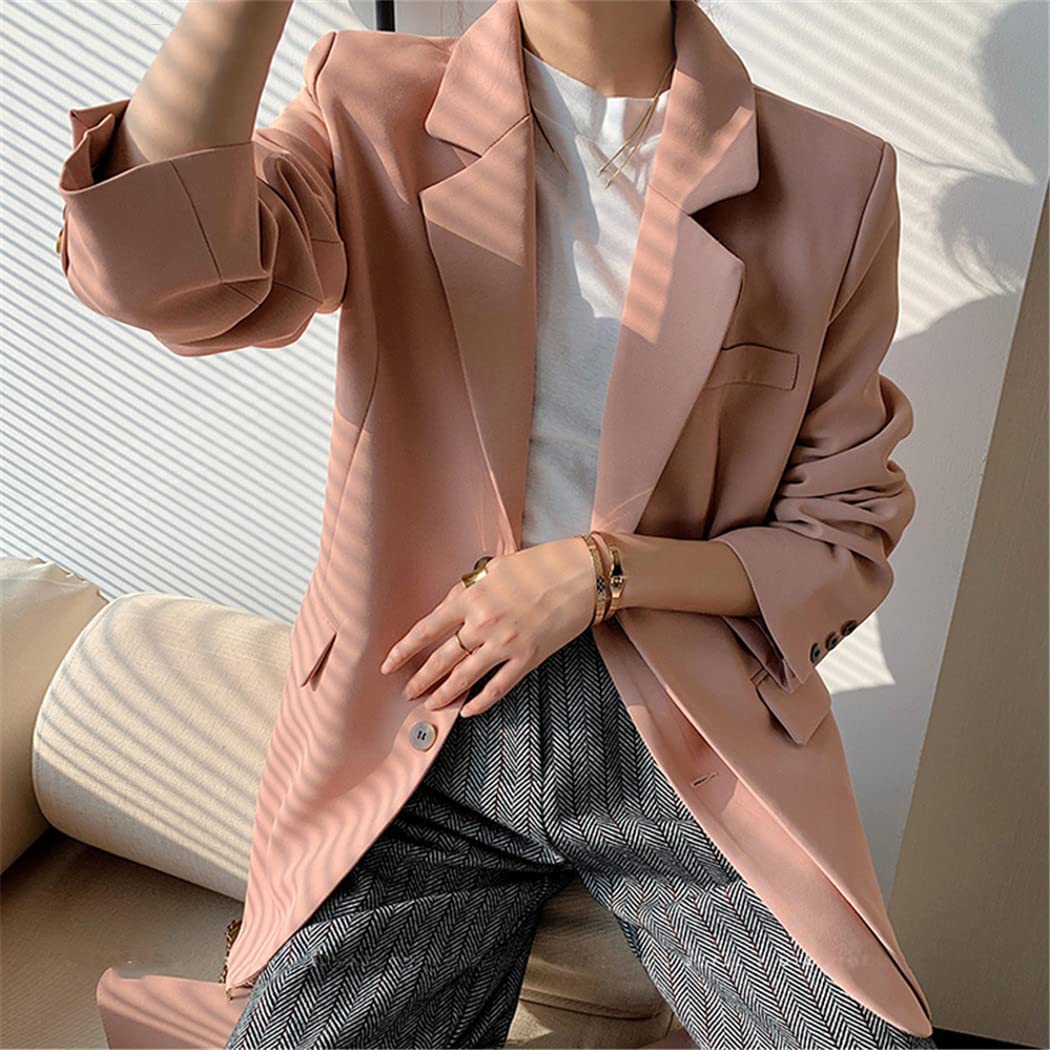 Women's Pink Single-Breasted Blazer Jacket - Spring & Autumn Office Formal Wear for Professional Women | Perfect for Business Meetings, Work Attire & Smart Casual Outfits