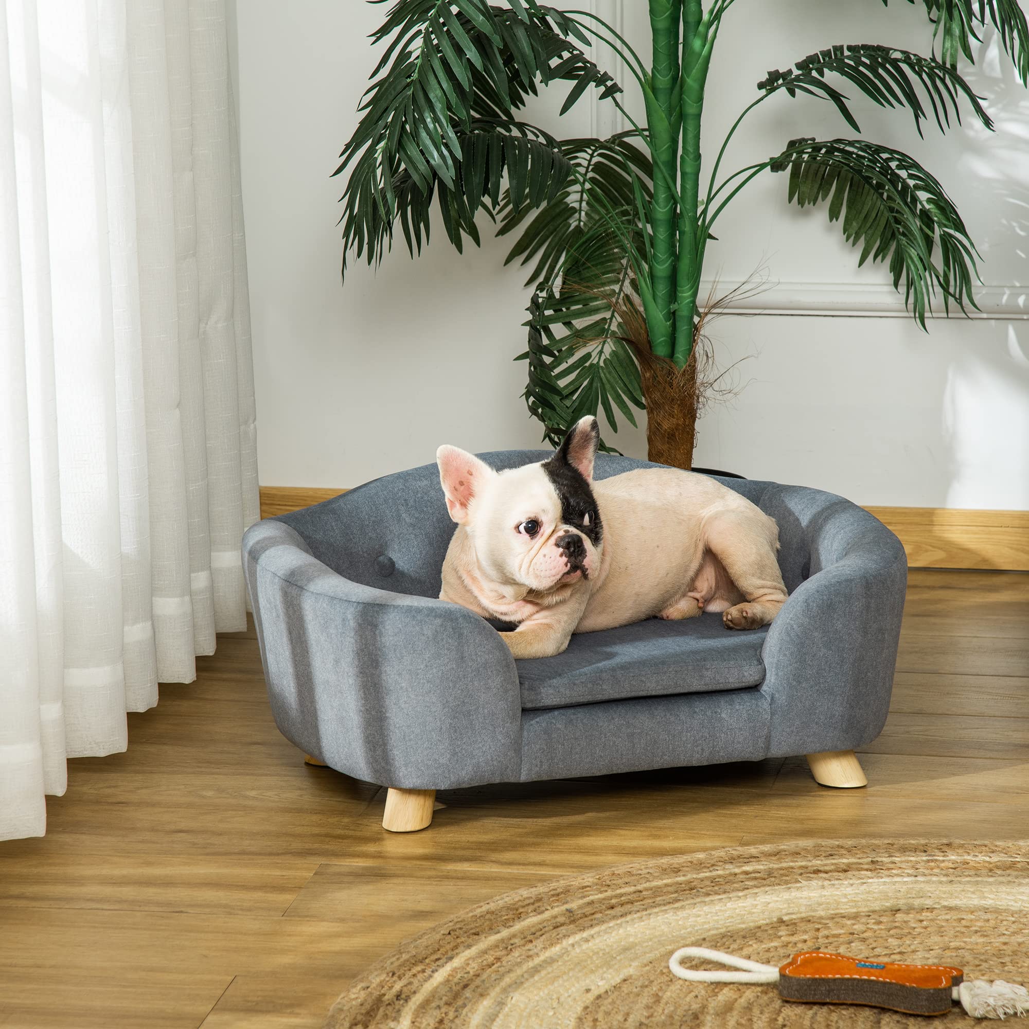 PawHut Small Dog Sofa Bed - Washable Removable Cushion & Waterproof Cover - Cozy Pet Bed for Small Dogs & Cats - Perfect for Living Room, Bedroom & Pet Nursery (Gray)