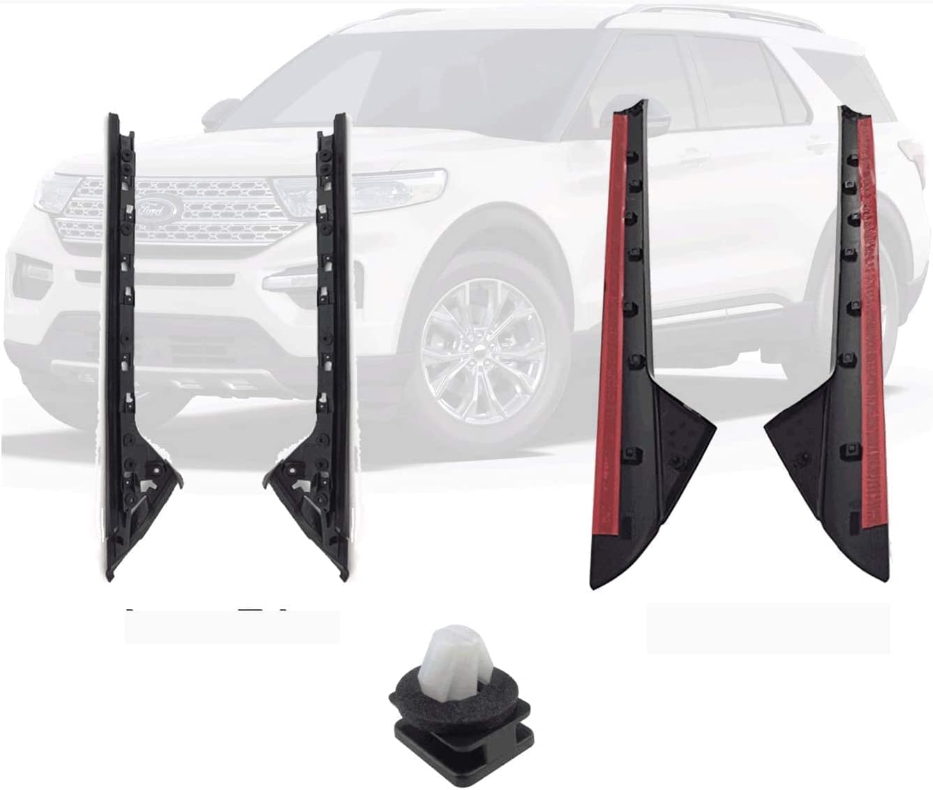 2015 Ford Explorer Windshield Molding Kit - Glossy Outer Trim & Inner Pillar Molding Set (Left & Right) with Free Clips - Perfect for Driver & Passenger Side Replacement - DW1843 by Flexline - Ideal for Weather Protection and Vehicle Restoration