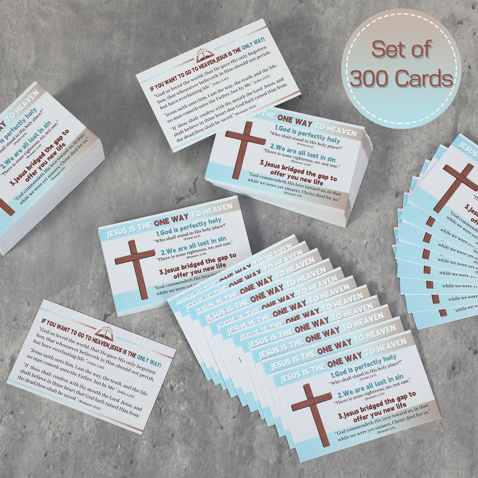 300 Pcs Gospel Tract Cards - Plan of Salvation Bible Tracts, Prayer Postcards & Christian Bookmarks Bulk Pack - Pocket Holy Cards for Women & Men - Ministering Tool (Jesus Is The One Way) - Perfect for Church Outreach, Bible Study & Christian Gifts