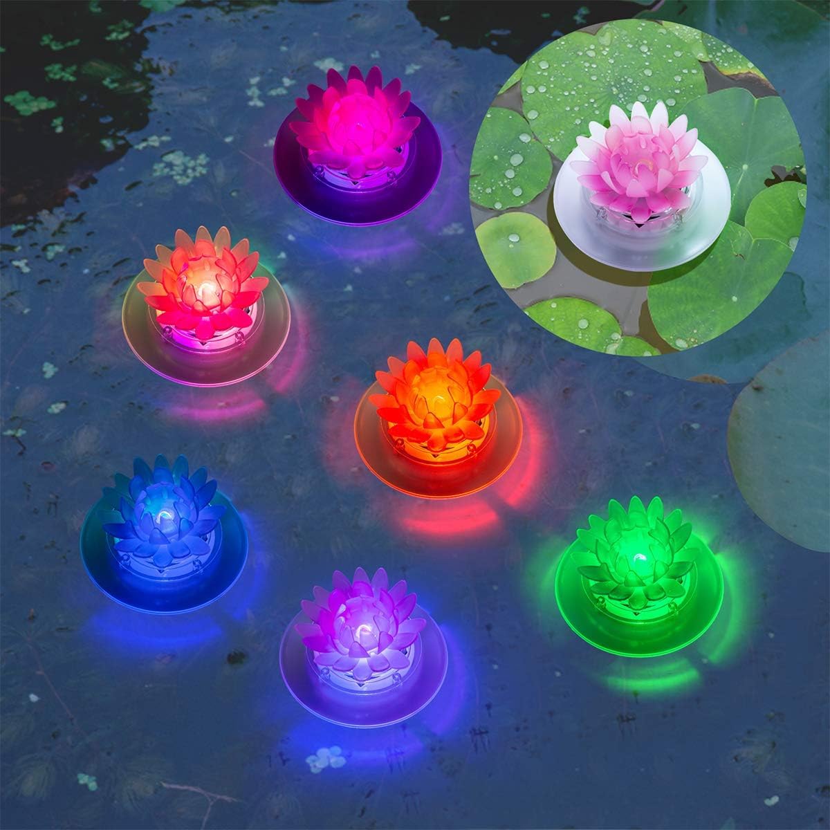 Pearlstar Solar Floating Pond Lights - Waterproof LED RGB Solar Lights for Pool, Spa, Garden, Patio | Outdoor Decor for Weddings, Parties & Christmas | 2Pcs Lotus Design | Perfect for Nighttime Ambiance & Holiday Celebrations