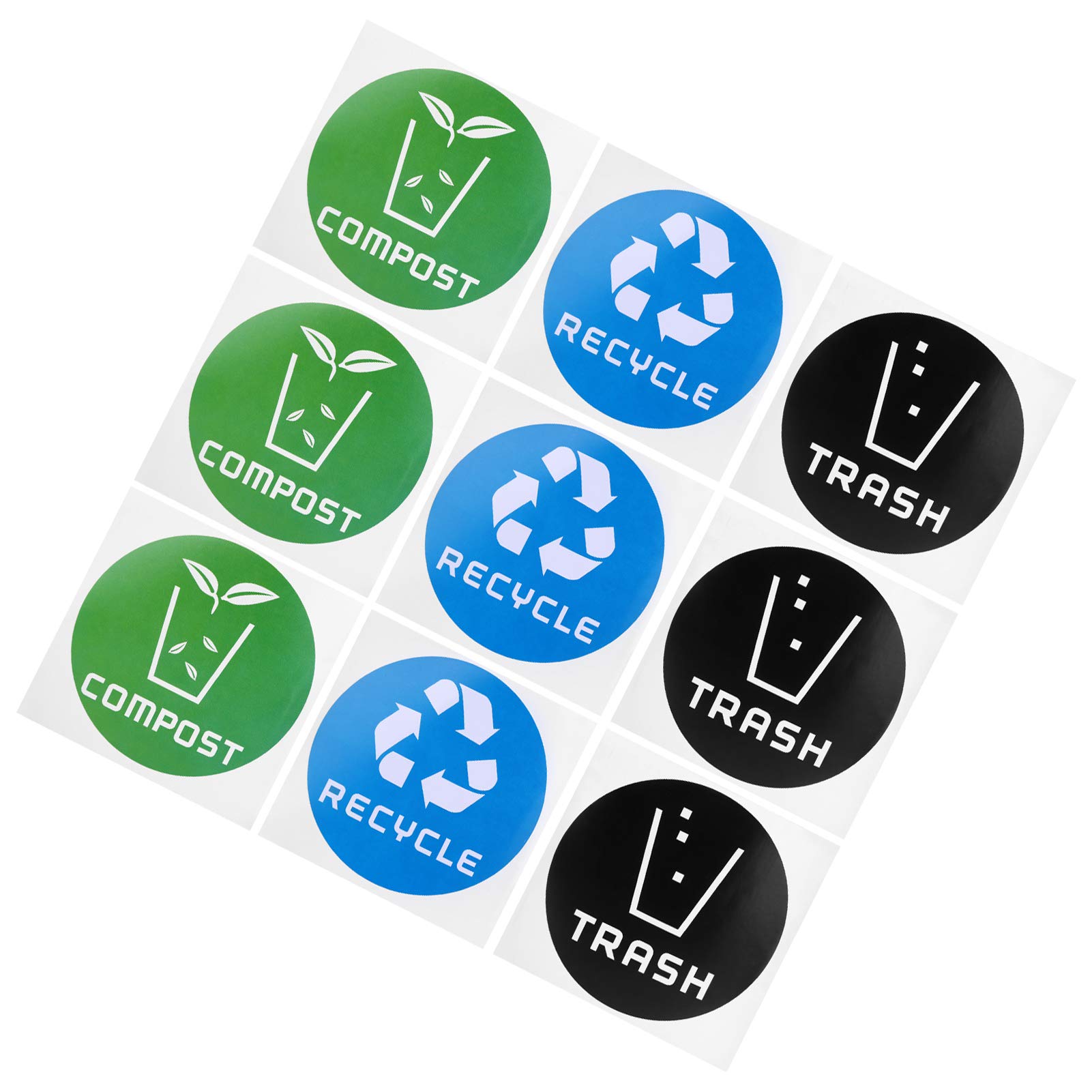 60Pcs Recycle Stickers for Trash Cans - Round Compost & Waste Sorting Labels - Waterproof Decals for Garbage Bins, Recycling Containers & Home/Office Use - Perfect for Kitchen, Bathroom & Outdoor Waste Management